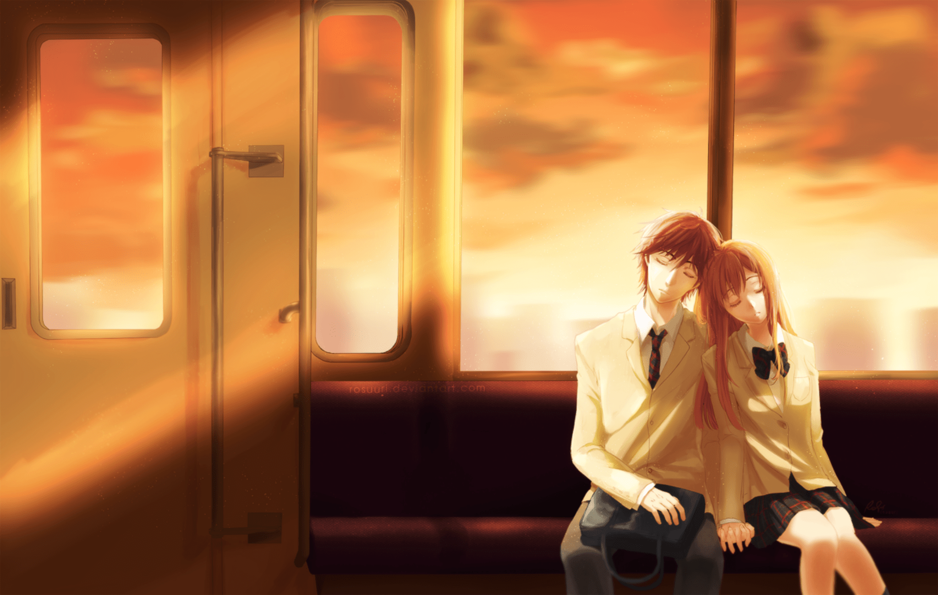 1920x1219 Chihayafuru Sunset Moments: Chihaya & Taichi Anime HD Wallpaper
