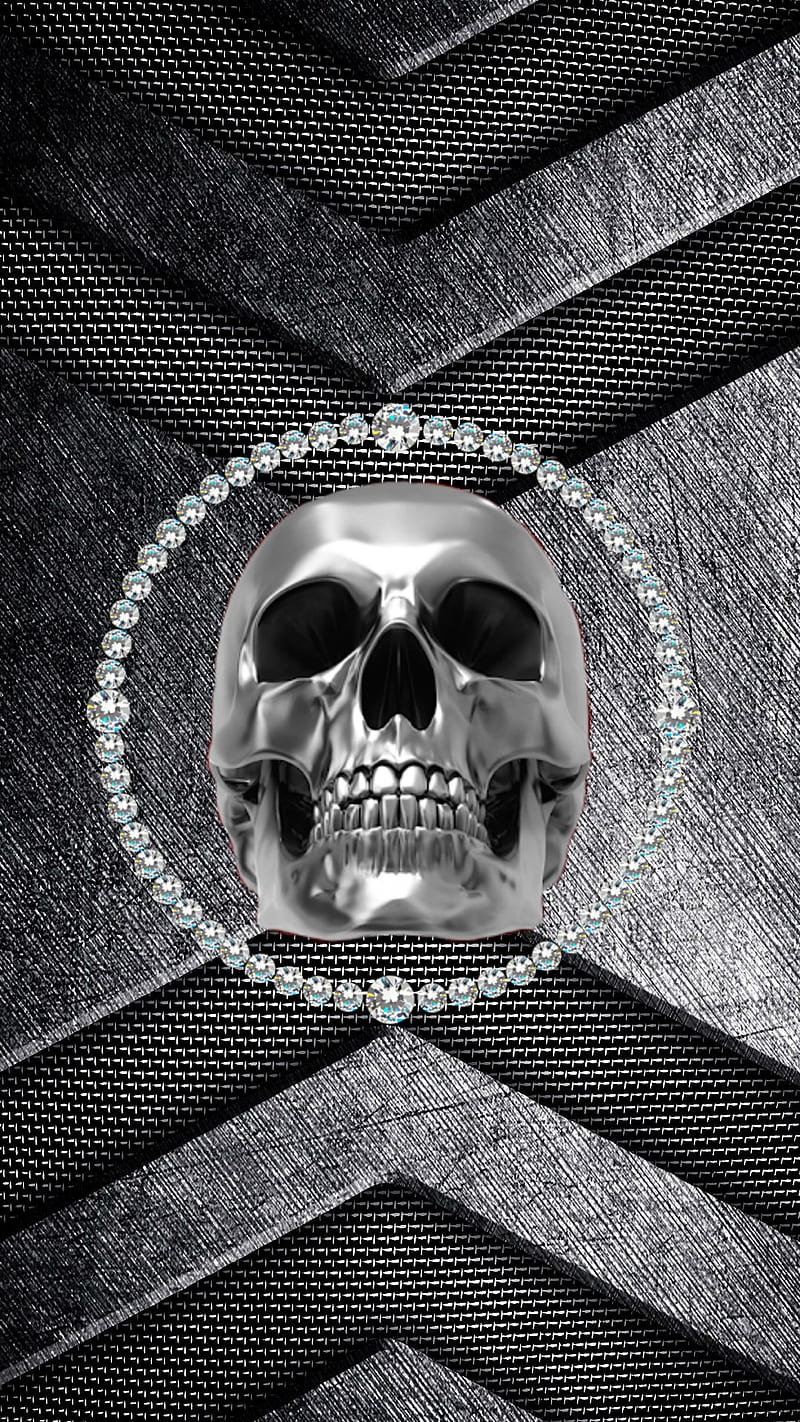 800x1422 Iron skull, bright, desenho, diamantes, gris, HD phone wallpaper