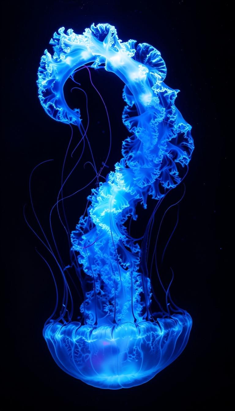 768x1344 Ethereal Electric Blue Jellyfish Underwater Art Mobile Wallpaper