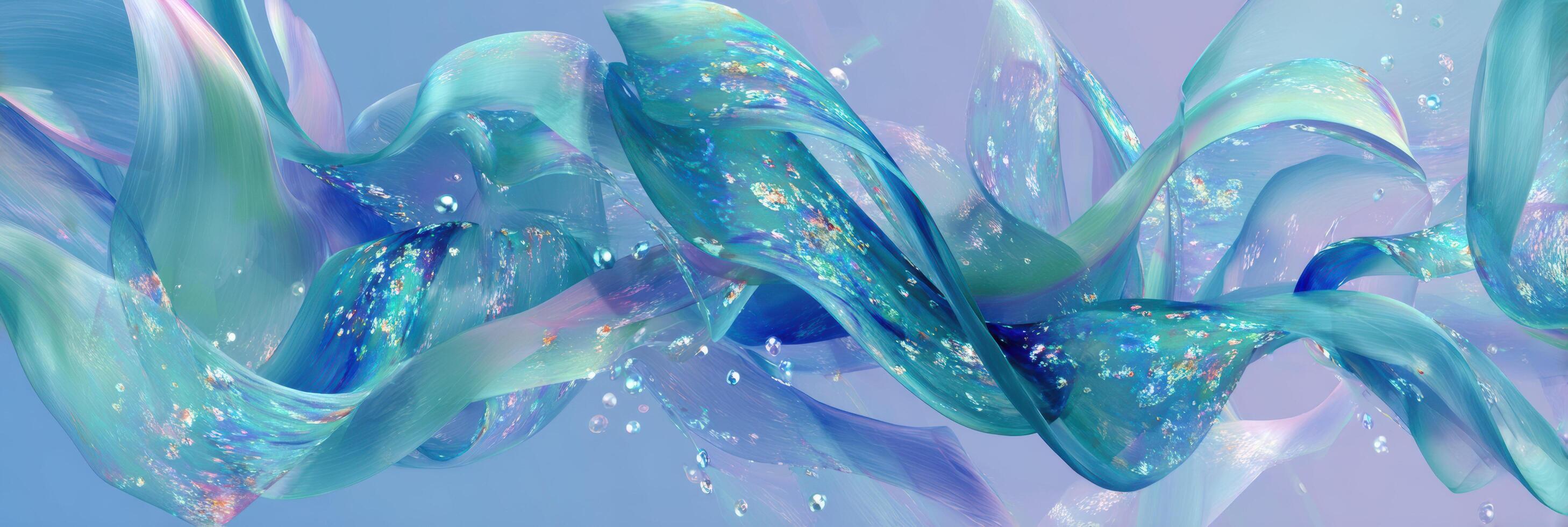 2916x980 Magical and serene abstract wallpaper background showing gentle ethereal flow. beautiful blue liquid texture has calm and soft dynamic perfect for modern design