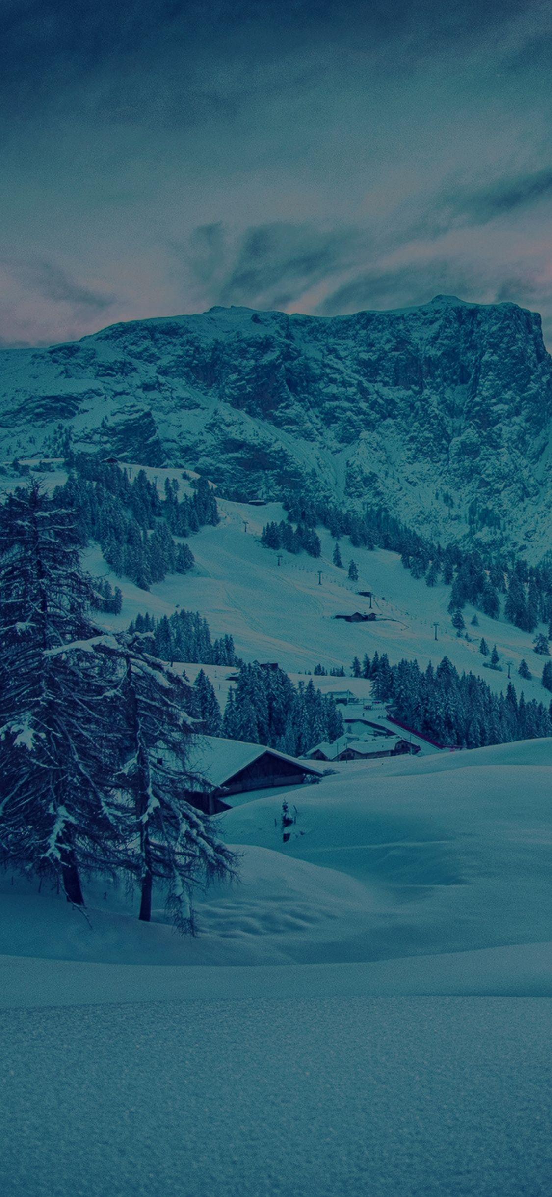 1125x2436 iPhone wallpaper. mountain green snow winter nature ski dark