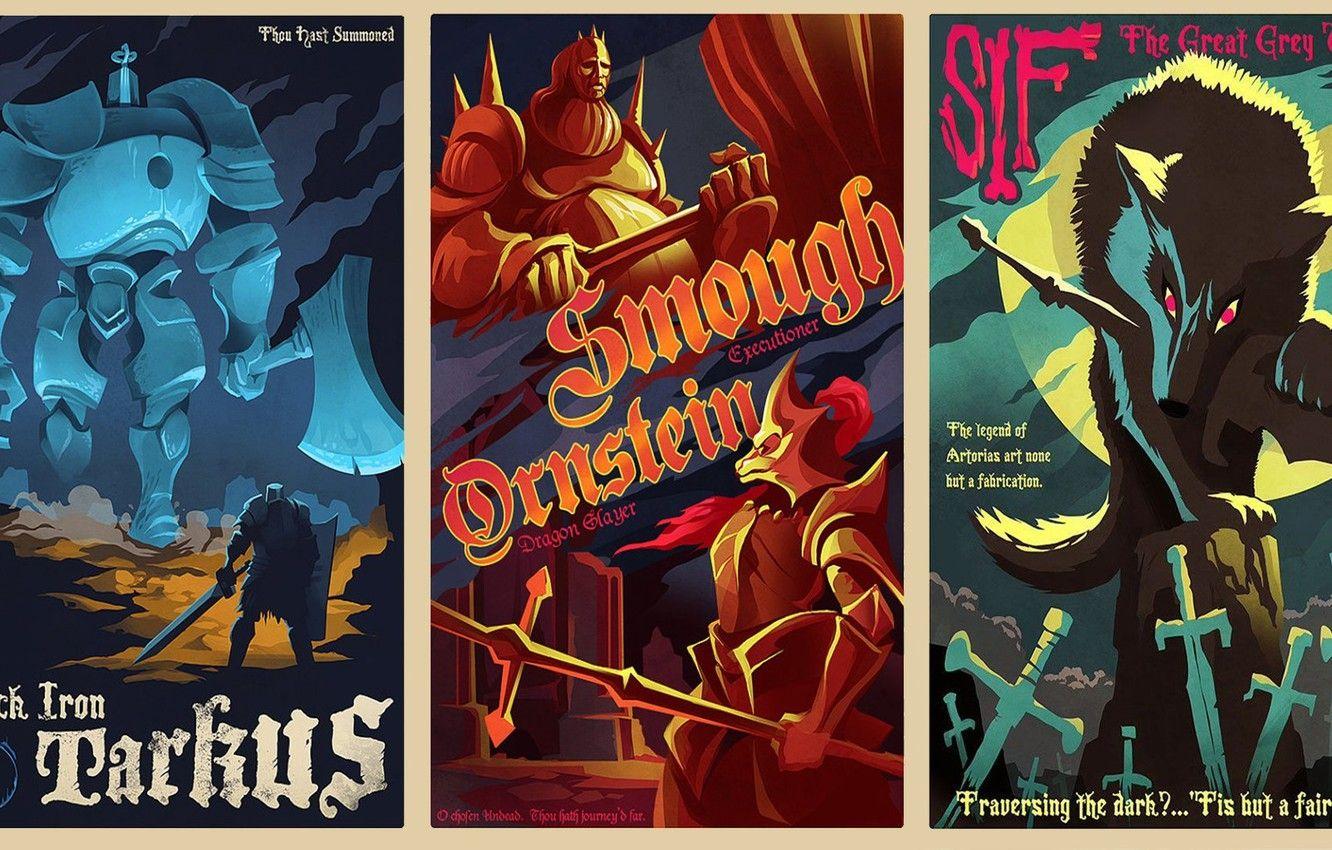 1332x850 Wallpaper Art, Dark Souls, Black Iron Tarkus, Sif The Great Grey Wolf, Ornstein Dragon Slayer, Smough Executioner image for desktop, section игры