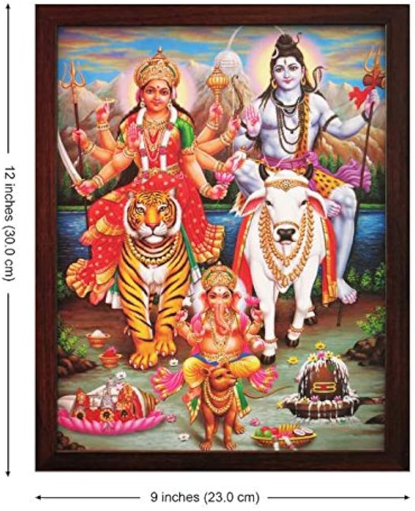813x1000 Handicraft Store Shiva with Durga and Ganesha in Himalaya, A Poster Painting with Frame for Hindu Religious Worship Purpose : Amazon.ae: Home