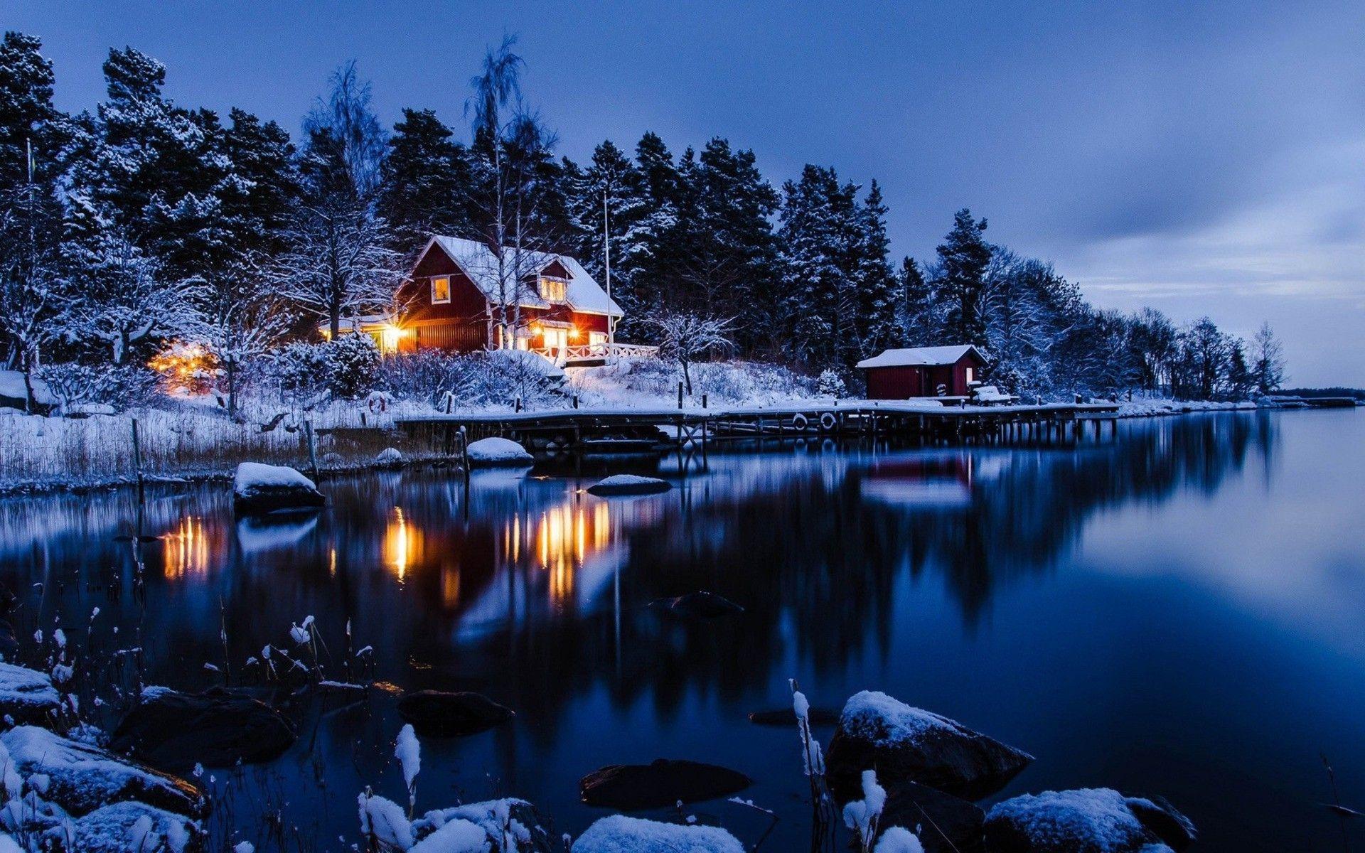 1920x1200 Desktop Wallpaper Snowy Night Scenes