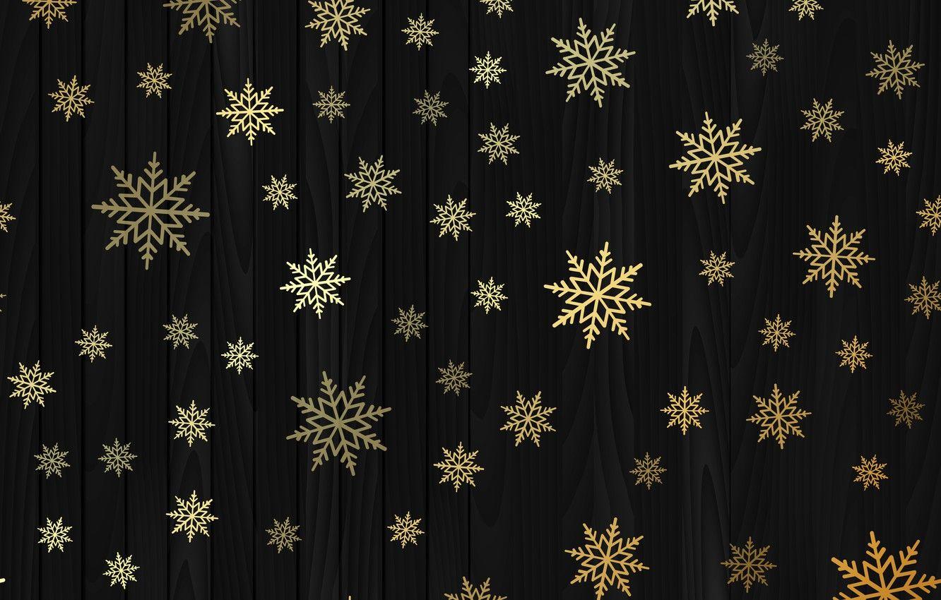 1332x850 Wallpaper winter, snowflakes, gold, New Year, Christmas, golden, black background, gold, black, Christmas, winter, background, New Year, snowflakes image for desktop, section текстуры