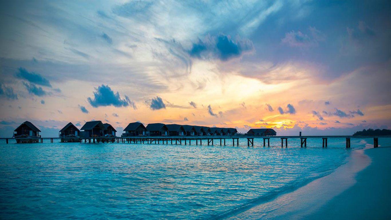 1366x768 Maldives Cocoa Private Island Resort Bungalows Houses On A Reef Turquoise Water Sandpit HD Wallpaper Resolution 1920x1080 :