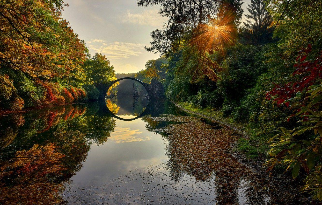 1332x850 Wallpaper autumn, the sun, bridge, river, Germany, The Devils Bridge image for desktop, section природа