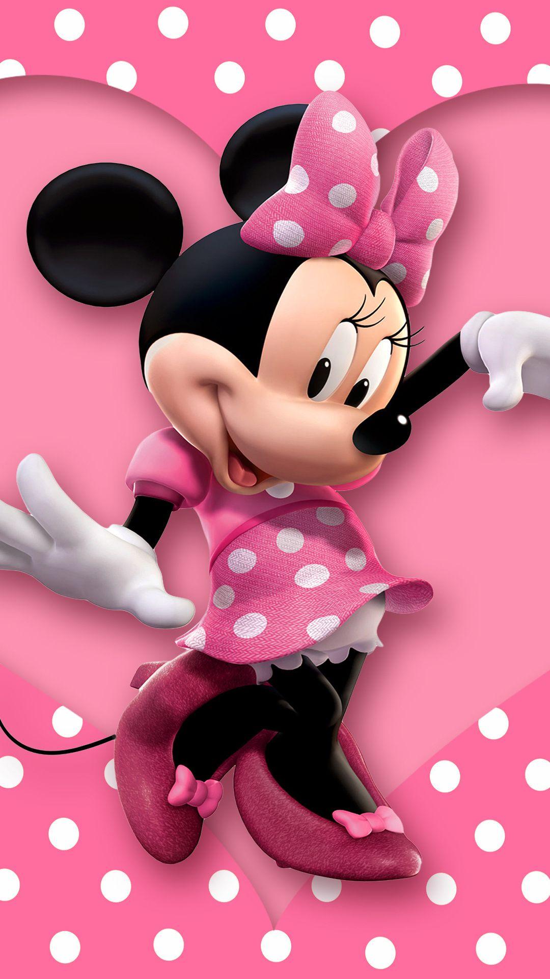 1080x1920 mouse, cartoon, heart, pink, disney, minnie, polka dots desktop wallpaper 3249
