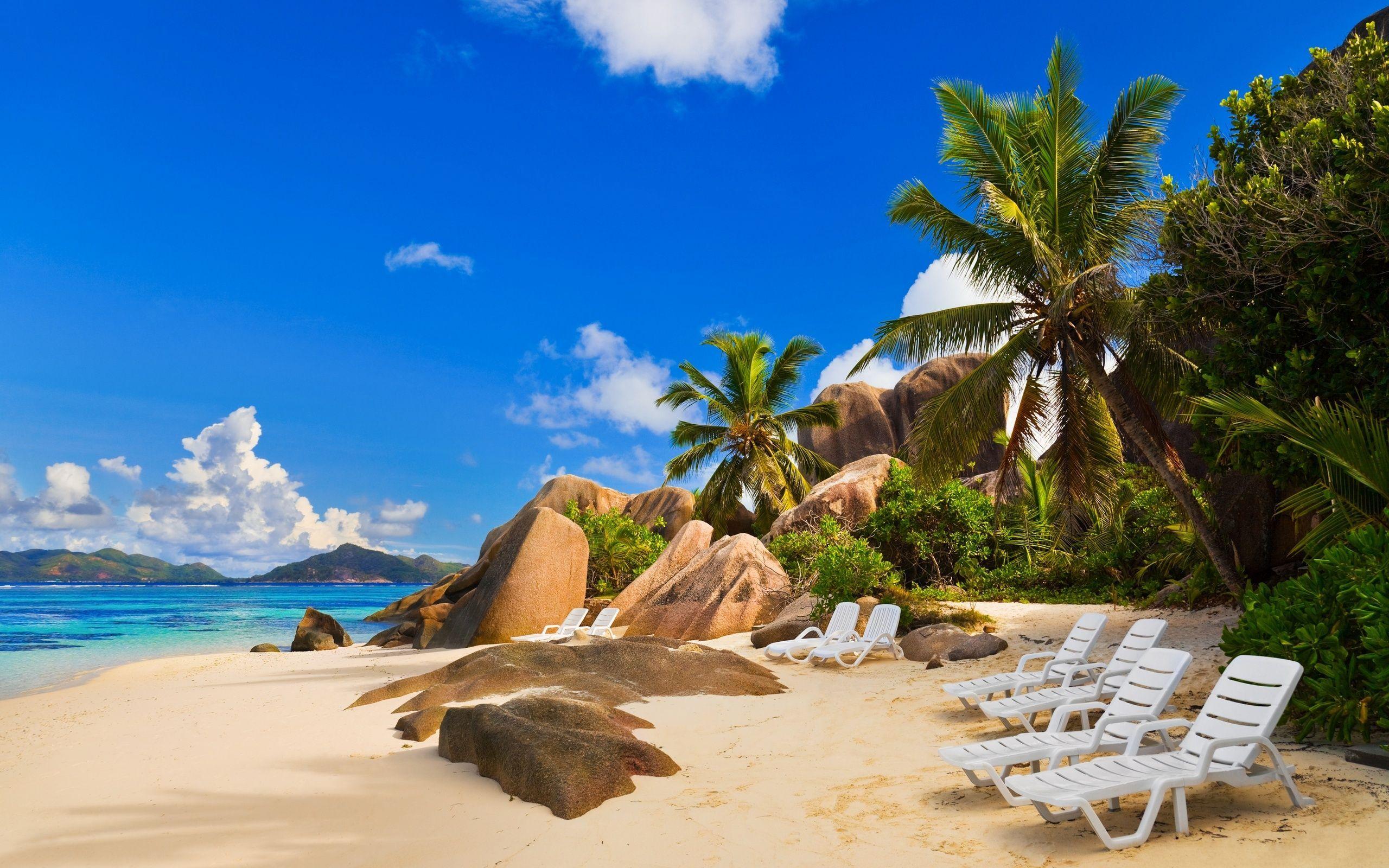 2560x1600 Chairs on exotic beach - Beautiful Water Scenes Wallpaper. Awsome