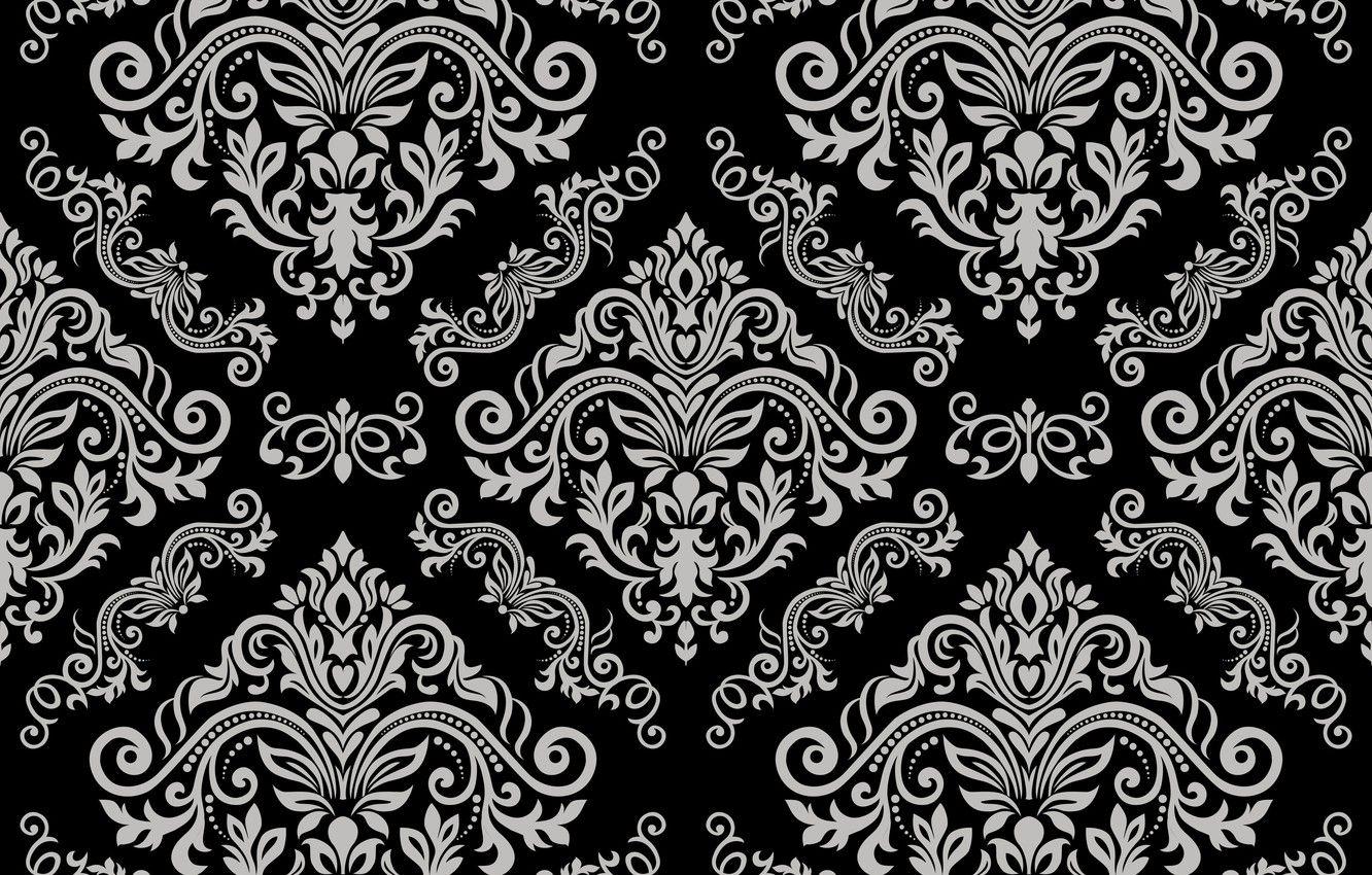 1332x850 Wallpaper grey, vector, black, ornament, vintage, grey, background, pattern, element, floral, seamless image for desktop, section текстуры