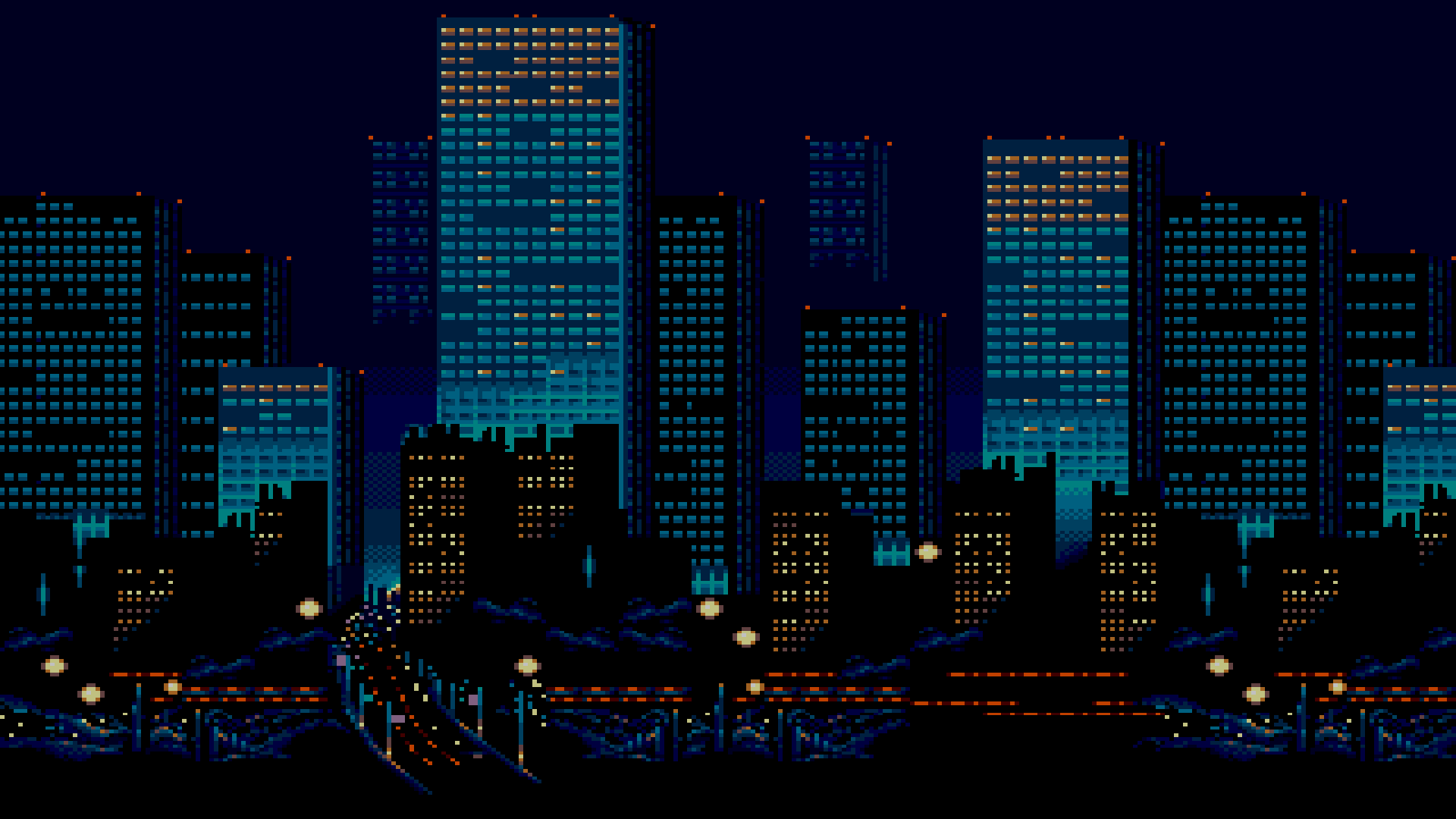 1920x1080 A city at night, pixel art edition. 1920 × 1080