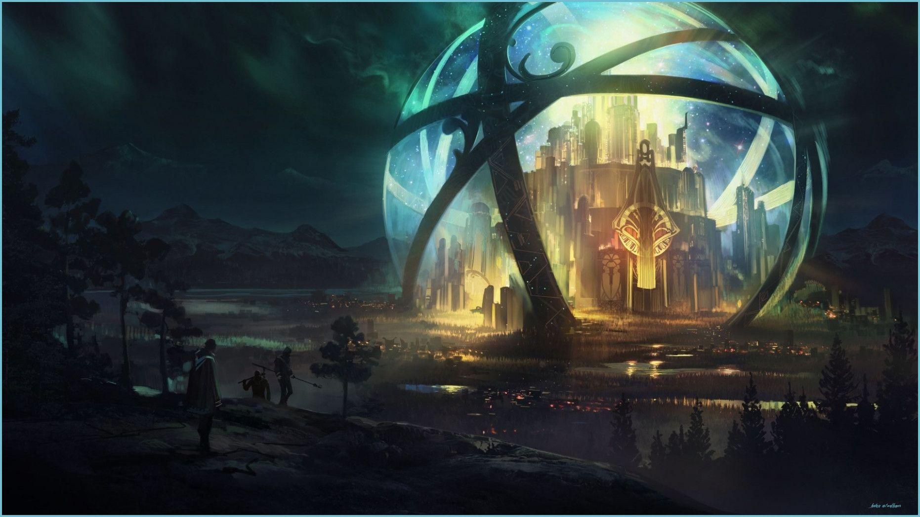 1862x1047 artwork, Digital Art, City, Sphere, Fantasy Art Wallpaper HD art wallpaper