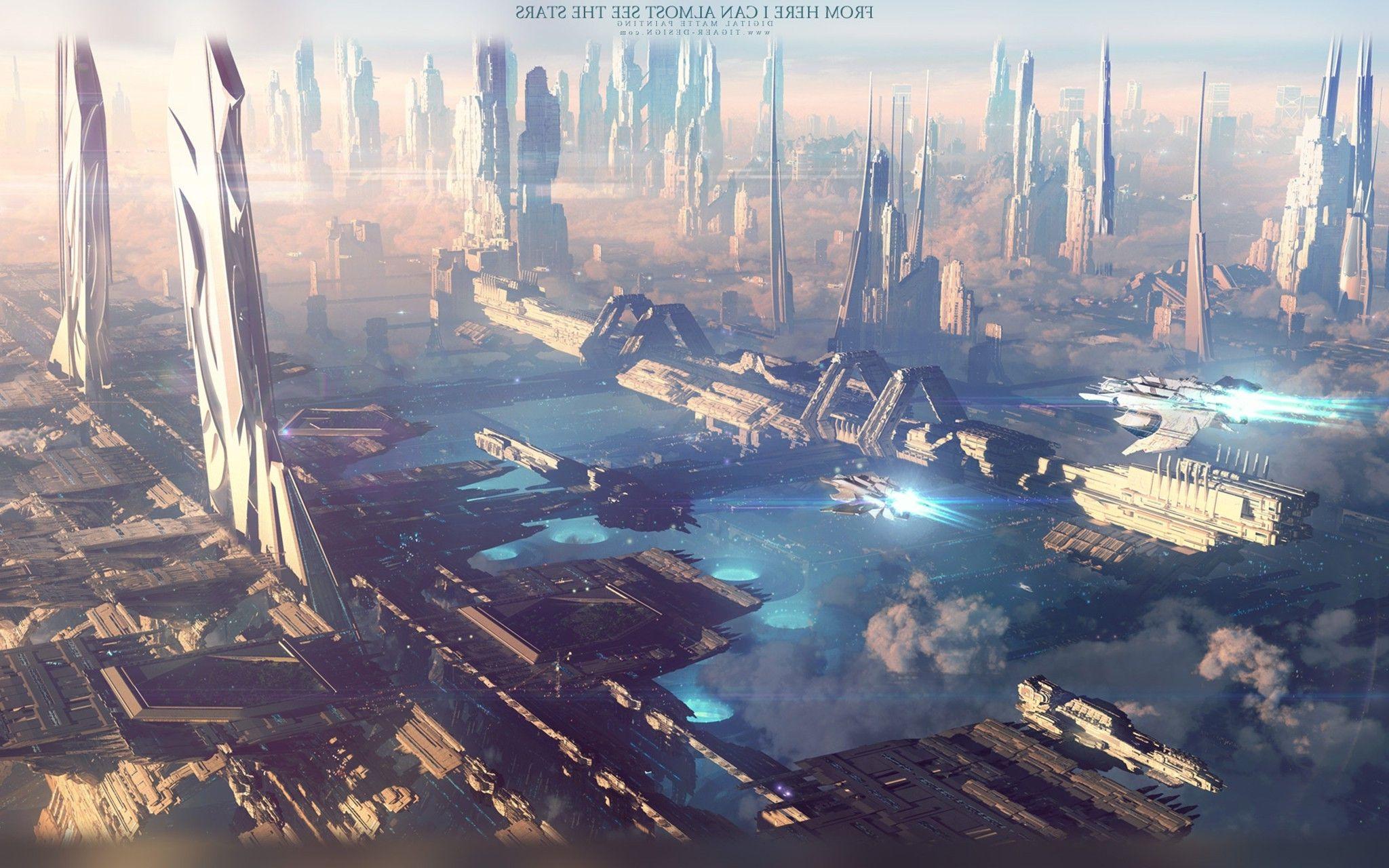2048x1280 artwork, Digital Art, Fantasy Art, City, Futuristic Wallpaper HD / Desktop and Mobile Background