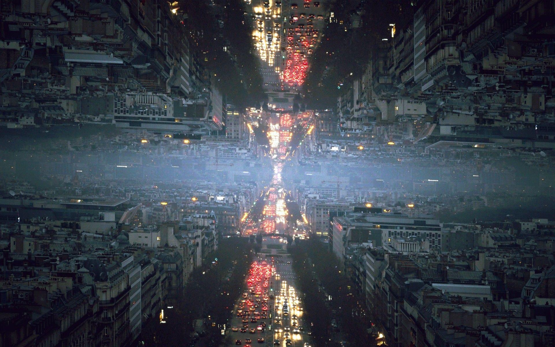 1920x1200 #glitch art, #city, #mist, #road, #mirrored wallpaper. Mocah.org HD Desktop Wallpaper