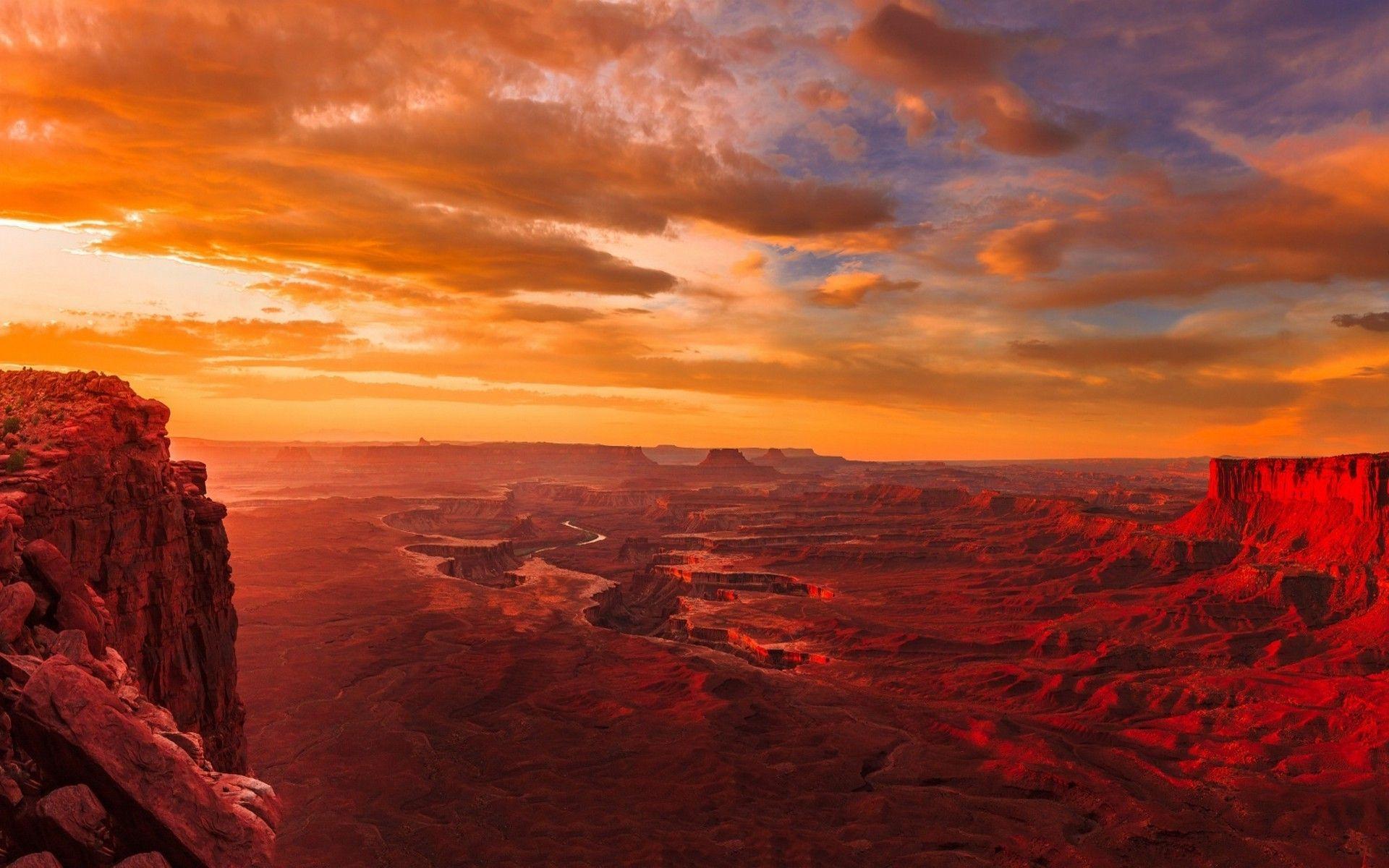 1920x1200 landscape, Nature, Sunset, Utah, Canyonlands National Park, River, Clouds, Erosion, Red, Gold, Panoramas Wallpaper HD / Desktop and Mobile Background
