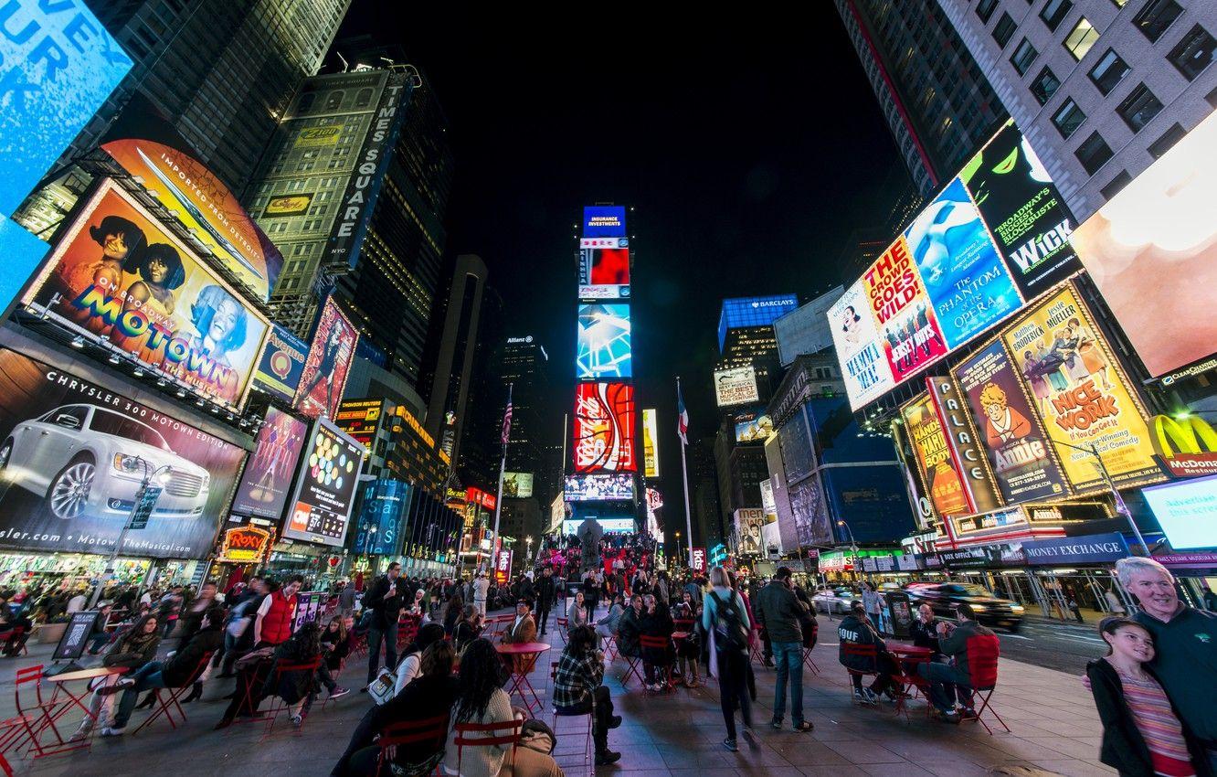1332x850 Wallpaper the city, people, skyscraper, New York, Manhattan, Times Square image for desktop, section город