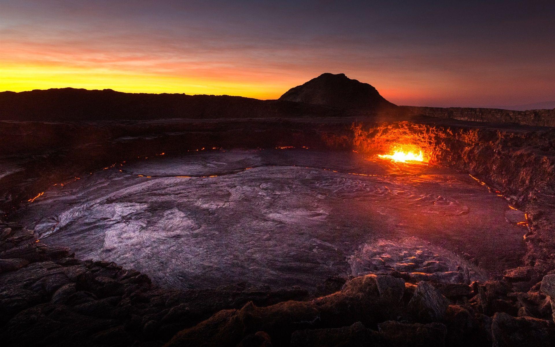 1920x1200 Wallpaper Africa, Ethiopia, volcano, lava, mountains, dawn 1920x1200 HD Picture, Image
