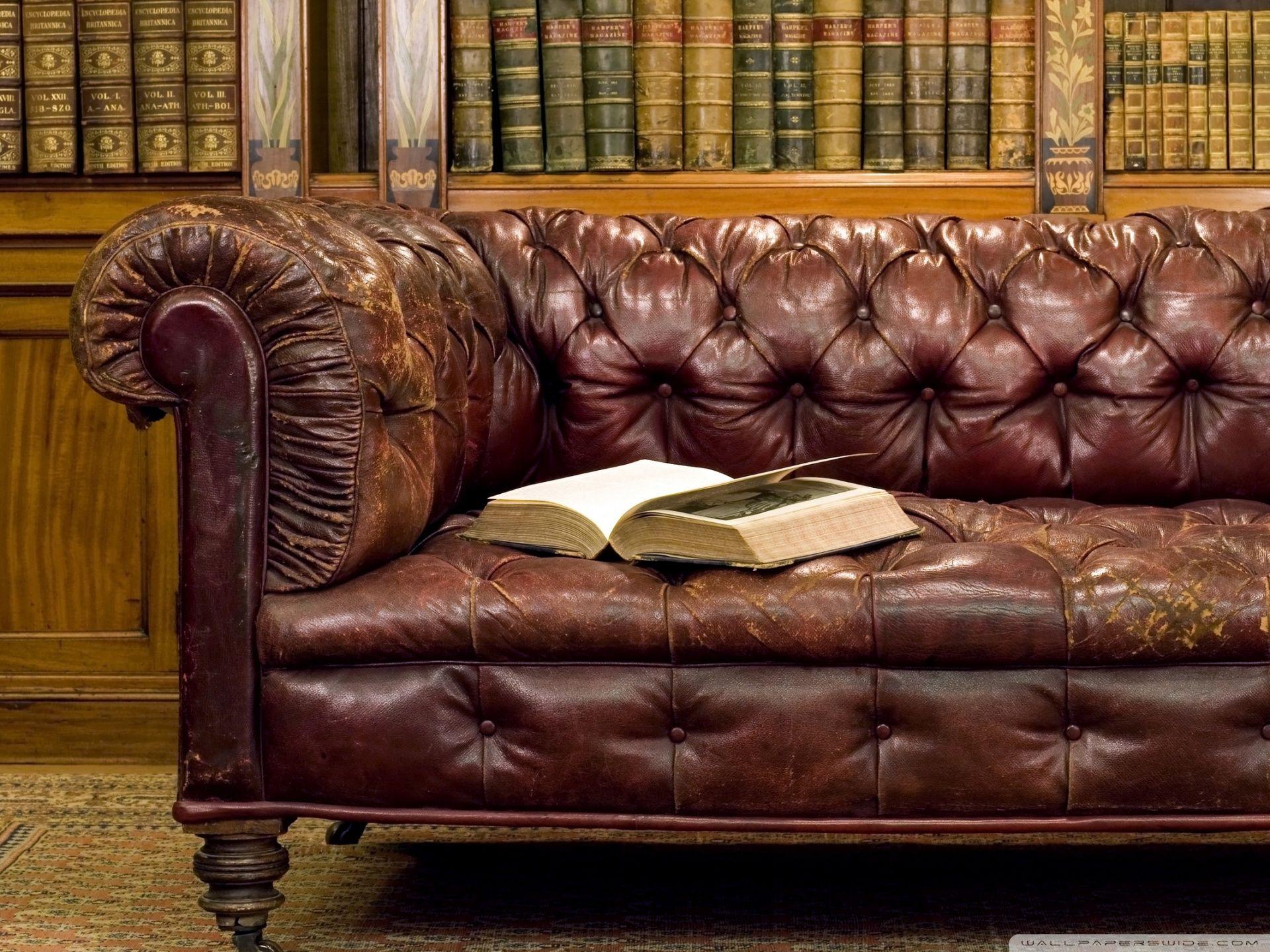 1920x1440 Library Old Leather Sofa Ultra HD Desktop Background Wallpaper for 4K UHD TV : Tablet