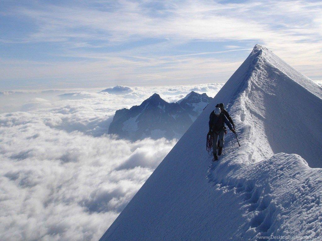 1024x768 Mountain Top Hiking Wallpaper Desktop Background