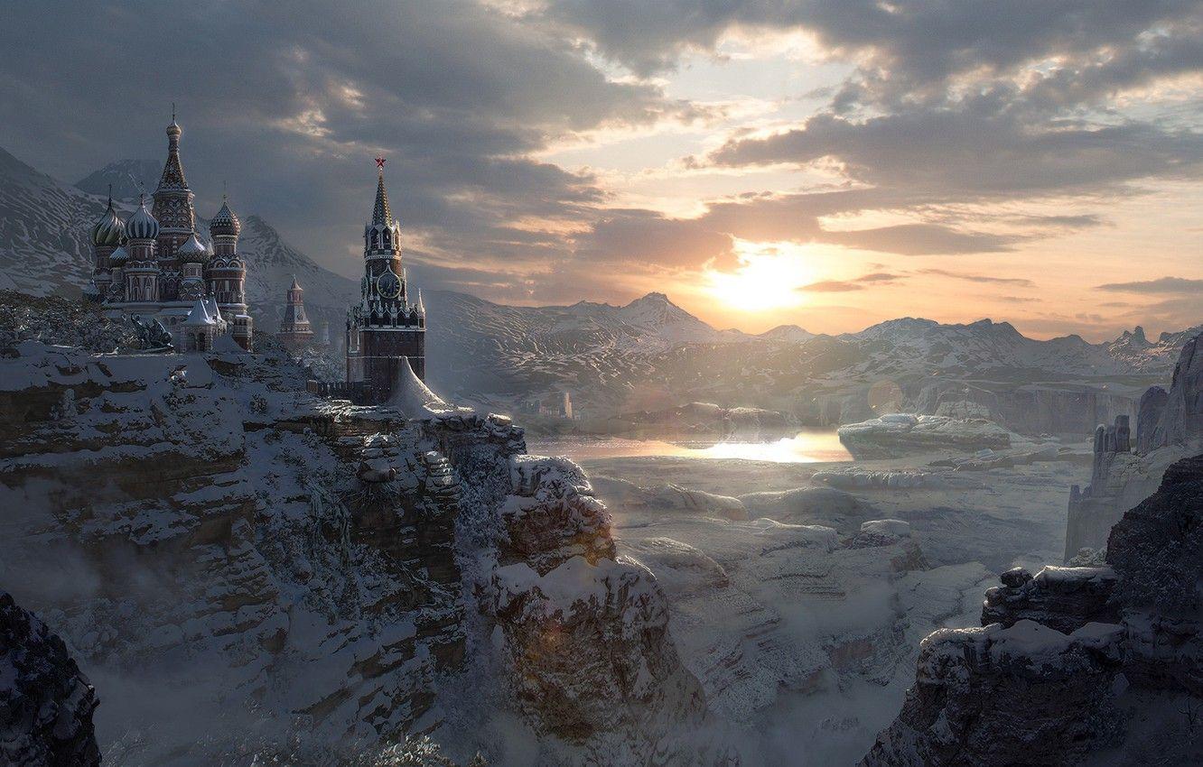 1332x850 Wallpaper The Kremlin, Russian winter, Russian Winter, Lina Sidorova image for desktop, section фантастика