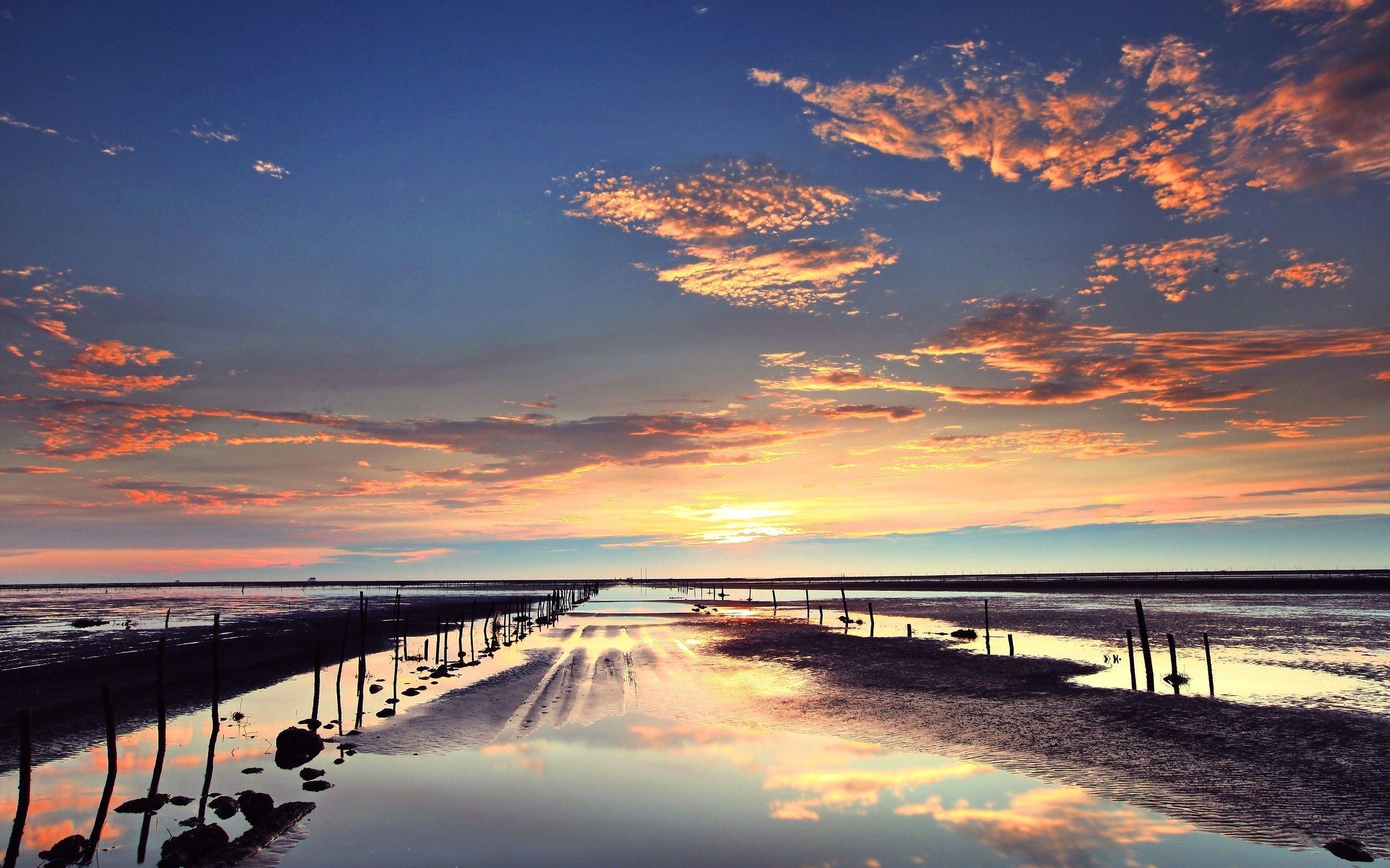 2560x1600 Nature sand pink wet pools evening sky wallpaper