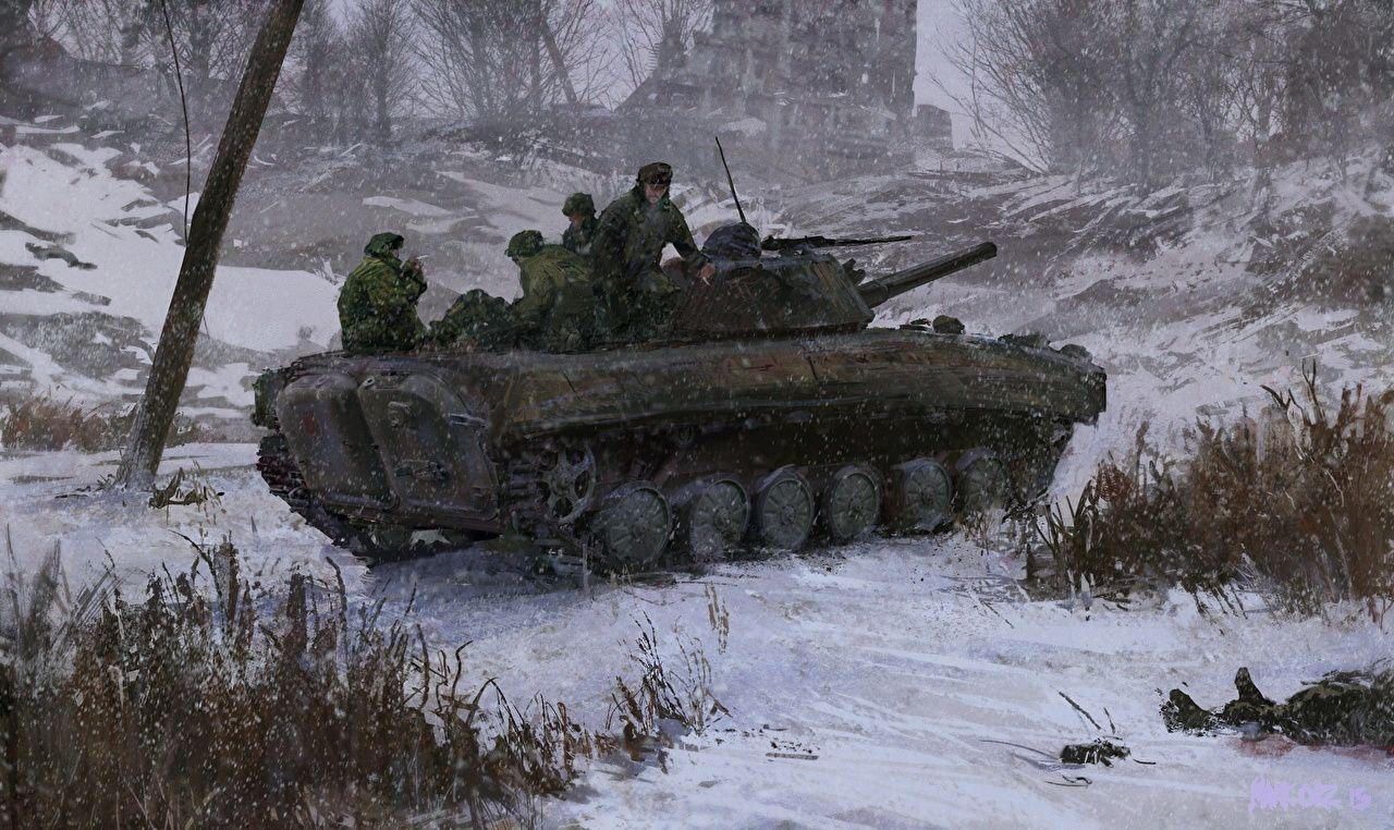 1280x762 Wallpaper Soldiers Infantry fighting vehicle Russian Winter Snow