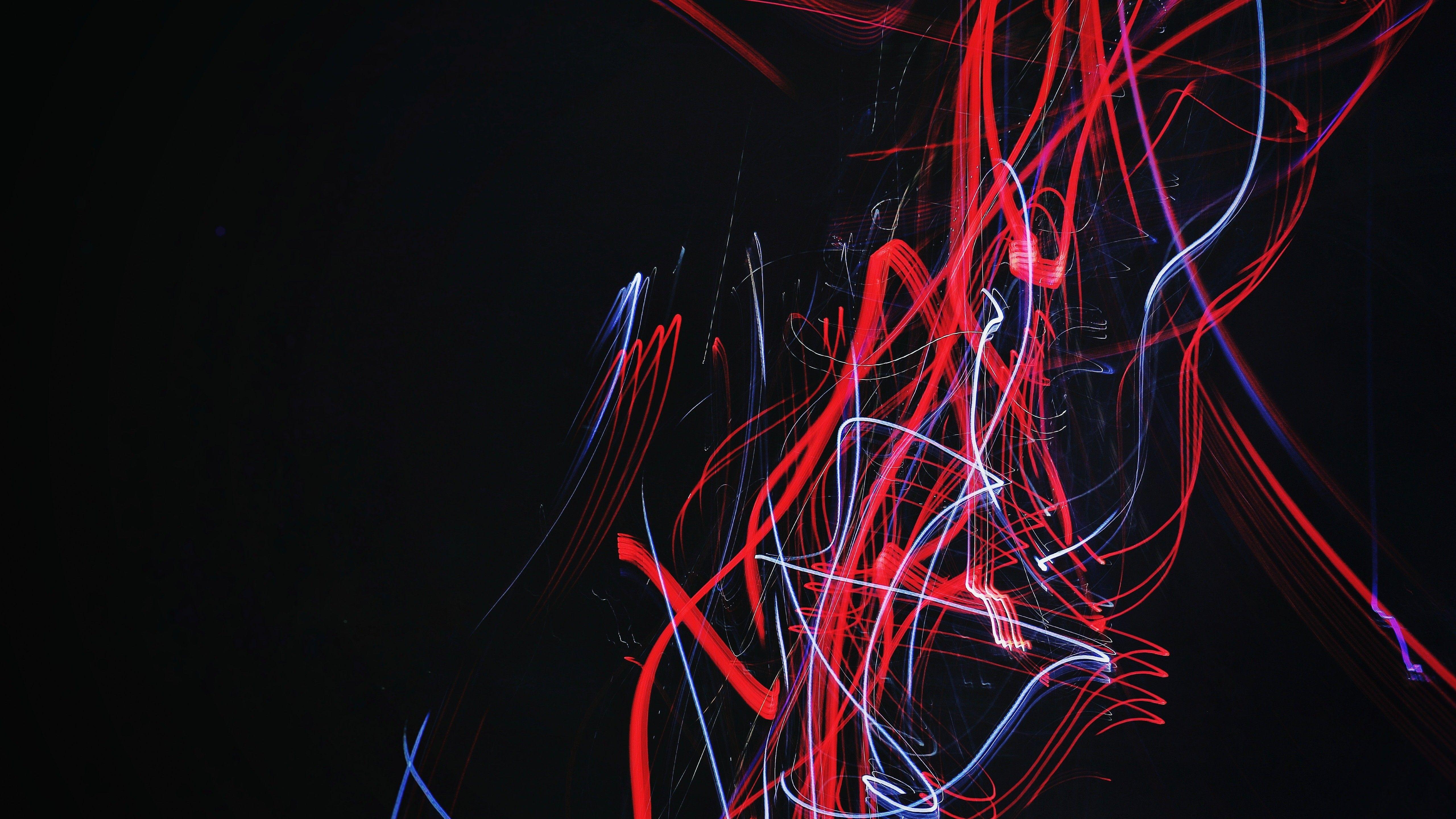 5120x2880 Red and Blue Light Trail in Black Background Abstract 5K Wallpaper