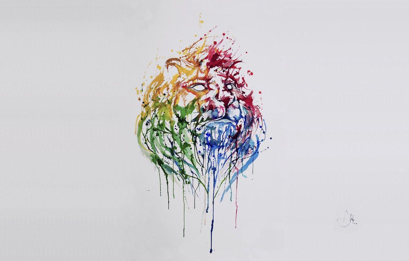 1332x850 Wallpaper figure, Leo, art, watercolor, lion, Marc Allante image for desktop, section живопись