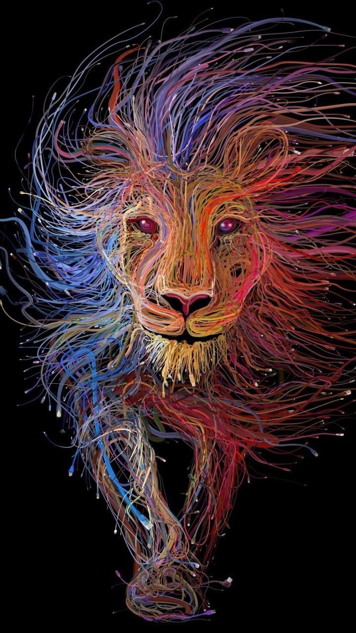 720x1280 Digital art, cables, lion, colorful, 720x1280 wallpaper. Lion wallpaper iphone, Abstract lion, Lion wallpaper