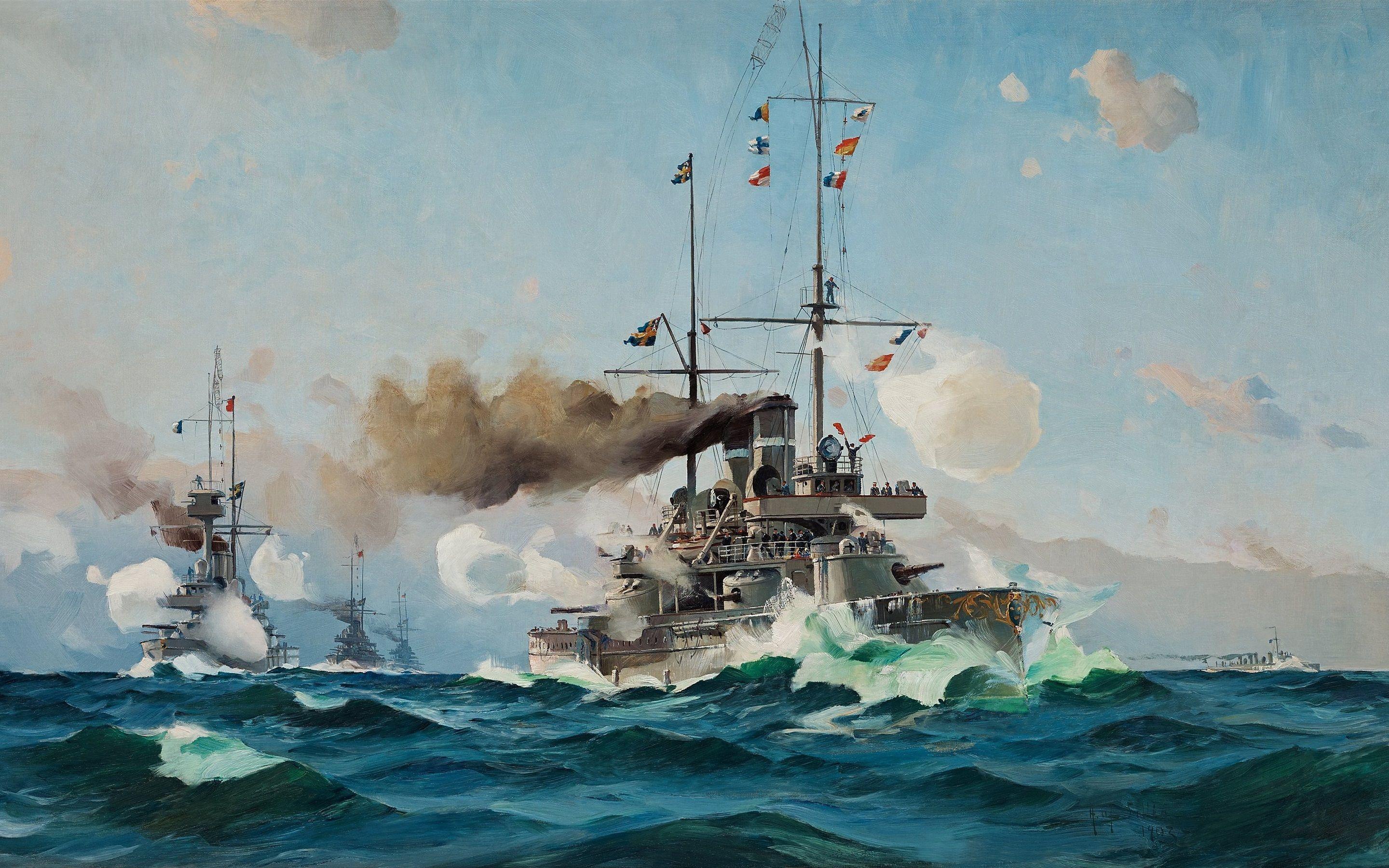 2880x1800 Wallpaper Battleship, ocean, watercolor painting 2880x1800 HD Picture, Image