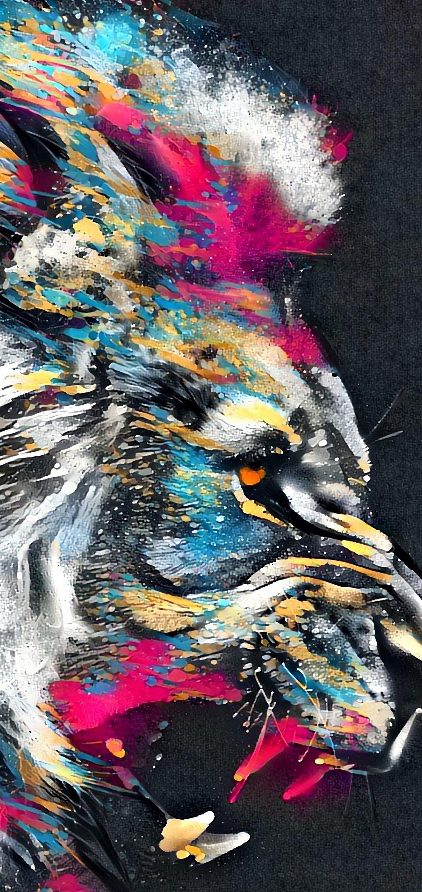 1440x3040 Lion Roar Animal Abstract Colorful 4K Wallpaper