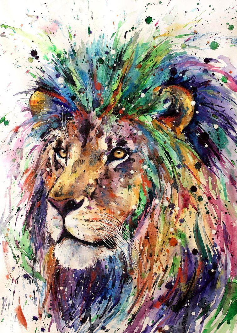 755x1059 rainbow lion. Lion painting, Lion painting acrylic, Watercolor lion