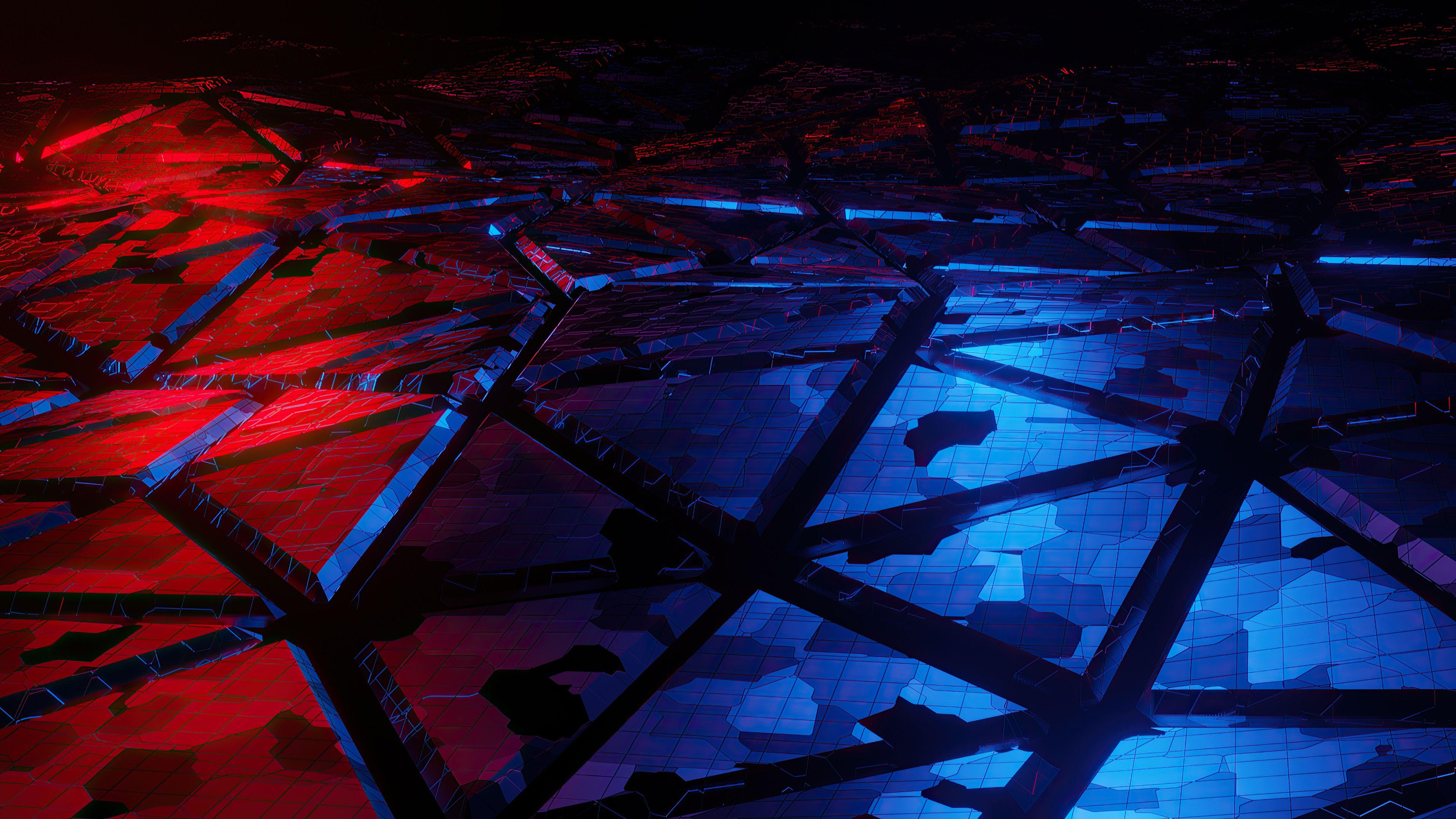 3840x2160 Red And Blue Broken Abstract 4K HD Abstract Wallpaper