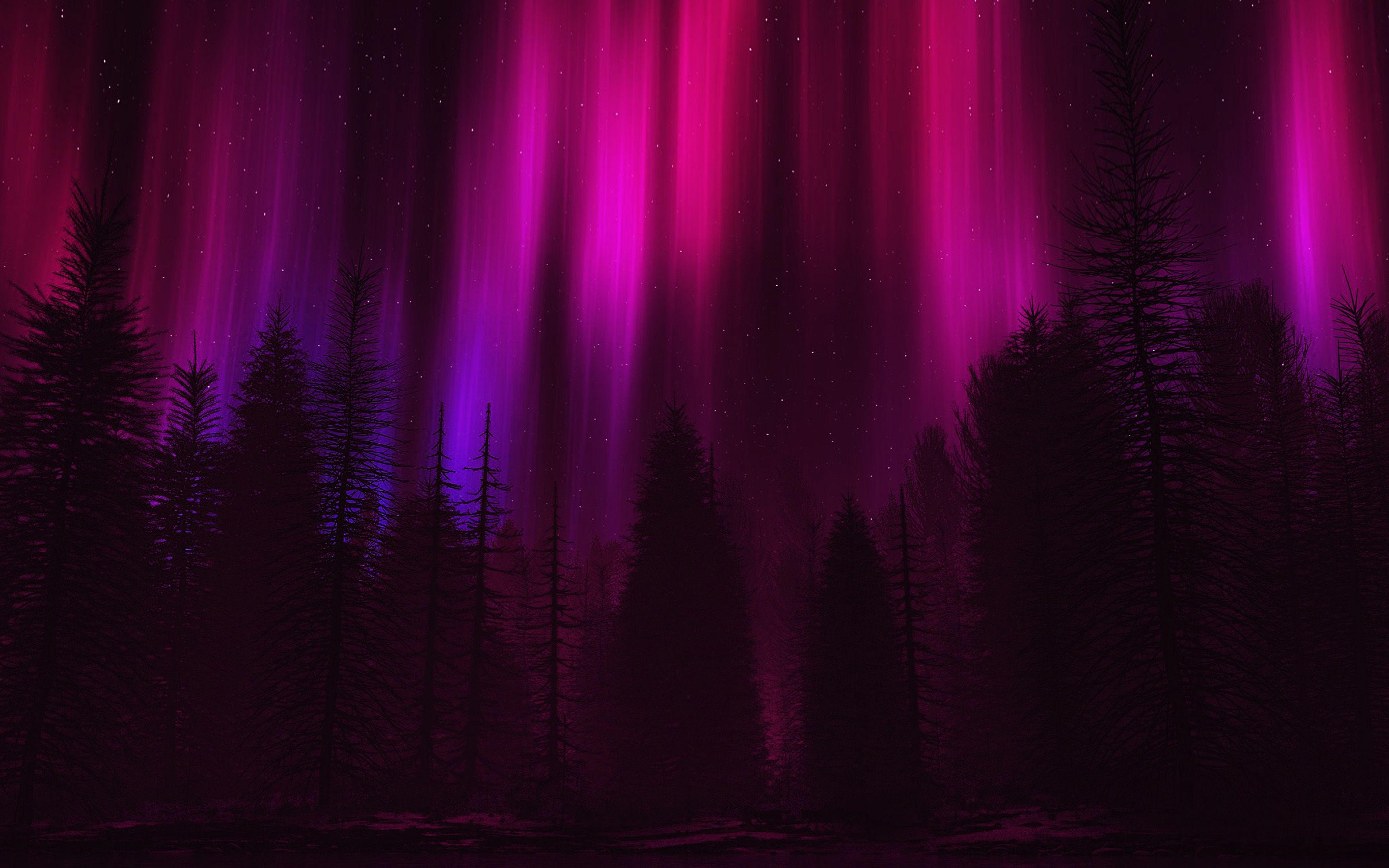 3840x2400 Aurora Night Sky Dark Red Nature Art Wallpaper