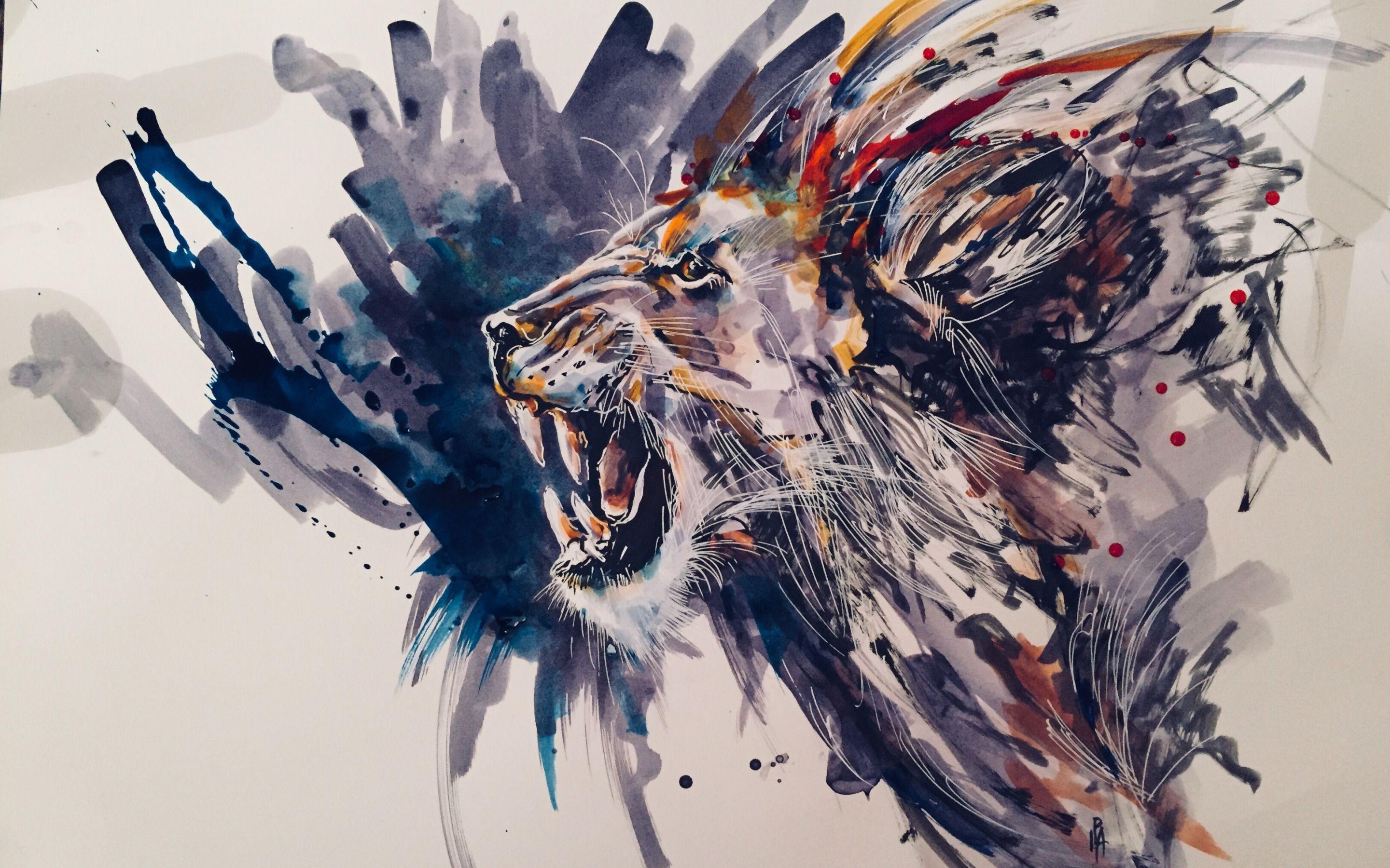 2880x1800 Download wallpaper Painted lion, grunge art, drawing lion, paint art, lion, predator for desktop with resolution 2880x1800. High Quality HD picture wallpaper