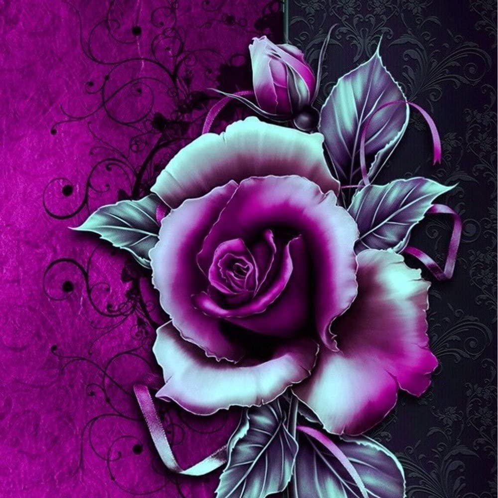 1000x1000 5D Diamond Painting Rhinestone Rose Purple Left Embroidery Wallpaper DIY Cross Stitch Arts Kit Crystal for KidsFor Adult Decoration Drawing 30X30CM: Clothing