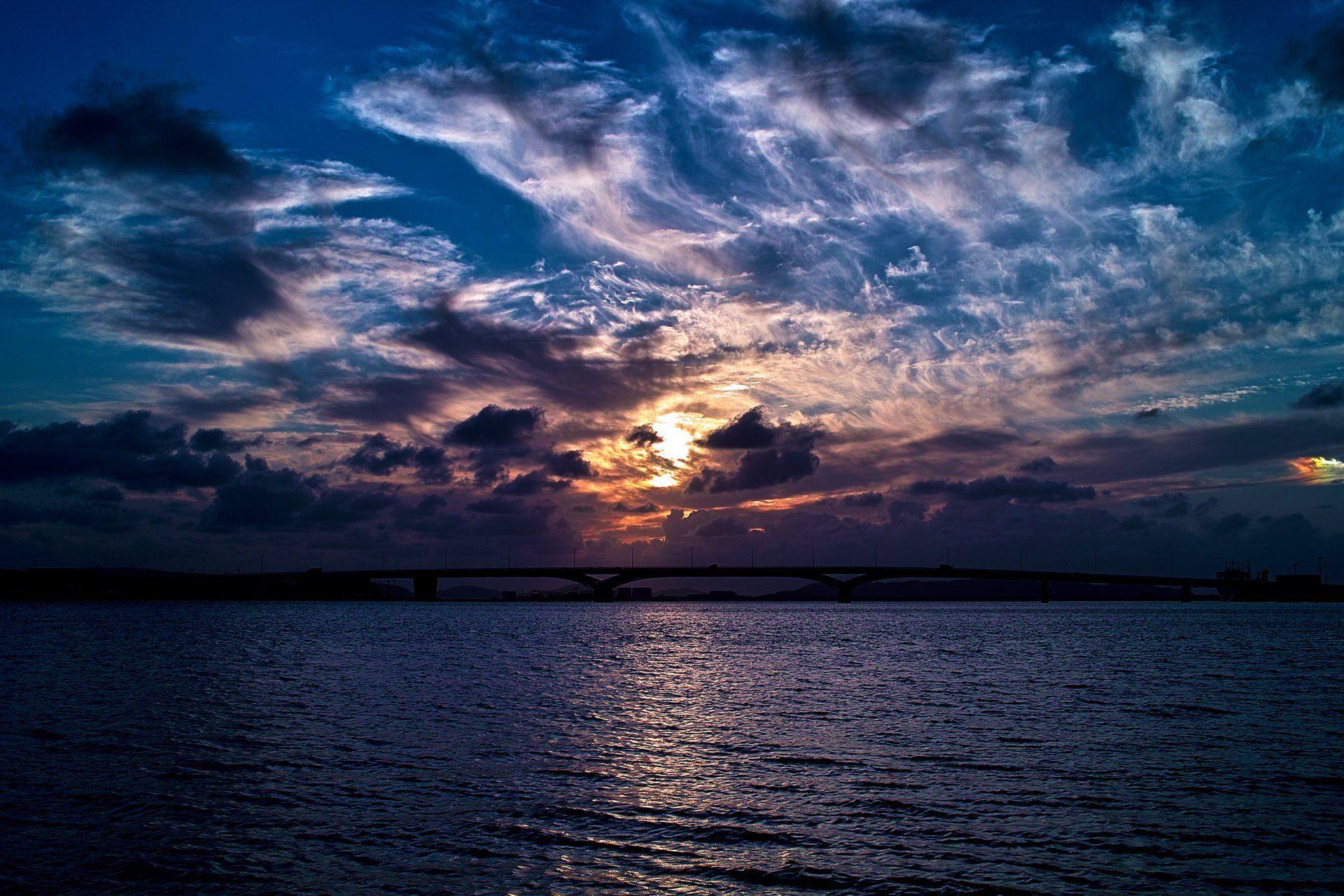 1920x1280 sea bridge night sky clouds HD wallpaper