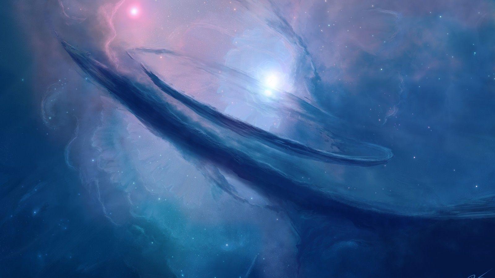 1600x900 Download 1600x900 Nebula, Stars, Galaxy, Light, Blue, Circle Wallpaper