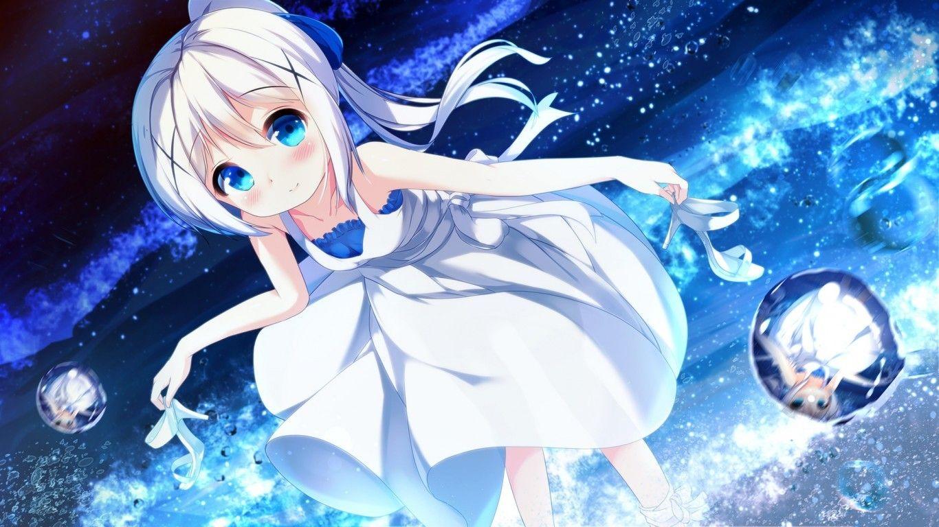 1366x768 Download 1366x768 Kafuu Chino, Gochuumon Wa Usagi Desu Ka, Loli, White Hair, Blue Eyes, Bubbles Wallpaper for Laptop, Notebook