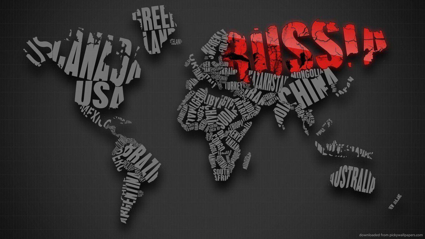 1366x768 Russia, China, Australia, Brazil, Canada, World map, Typography, Countries HD Wallpaper / Desktop and Mobile Image & Photo