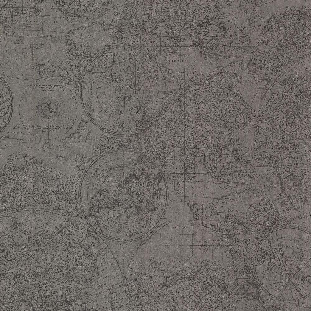 1000x1000 Beacon House Cartography Pewter Vintage World Map Wallpaper. The Home Depot Canada