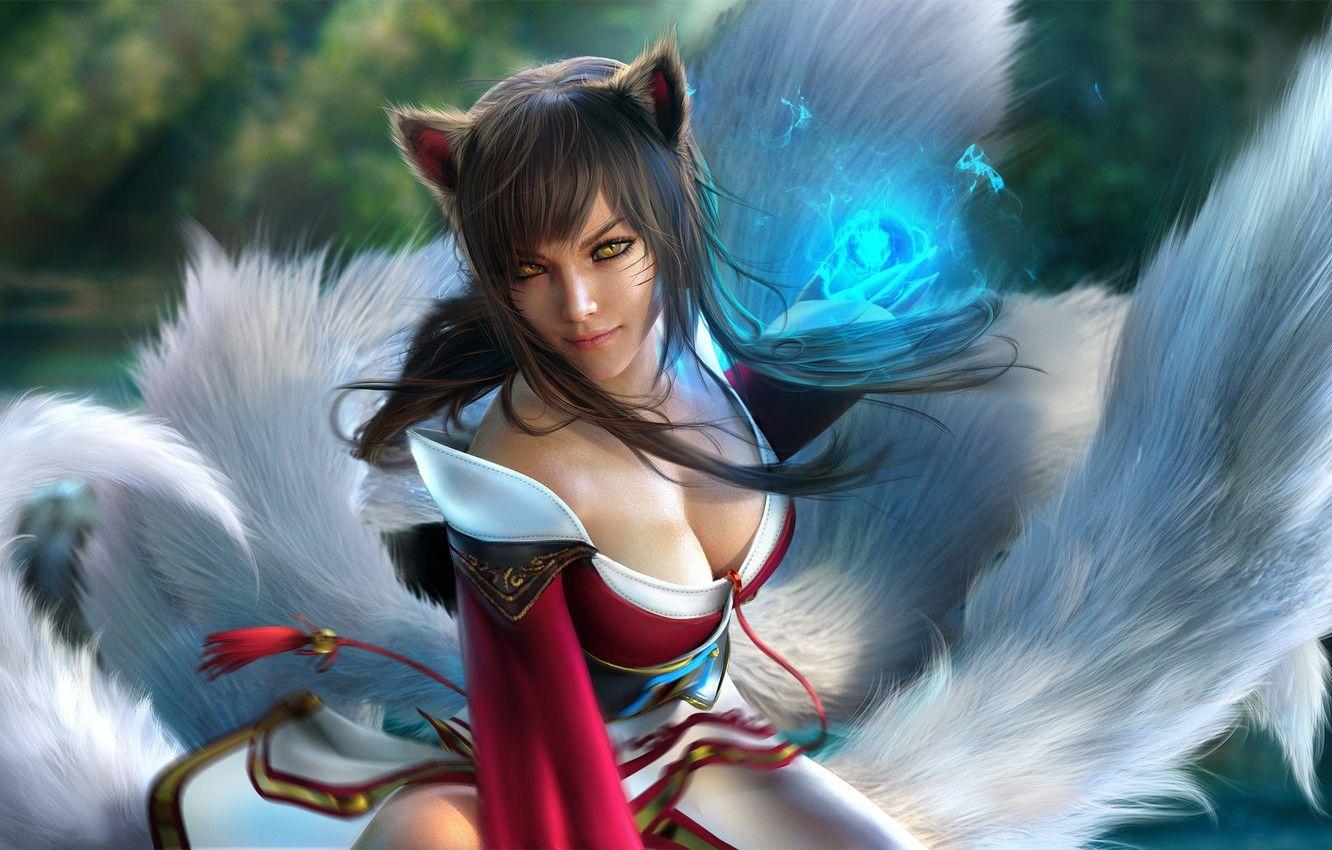 1332x850 Wallpaper girl, Fox, League of Legends, Ahri, fox girl, by Sevenbees image for desktop, section игры