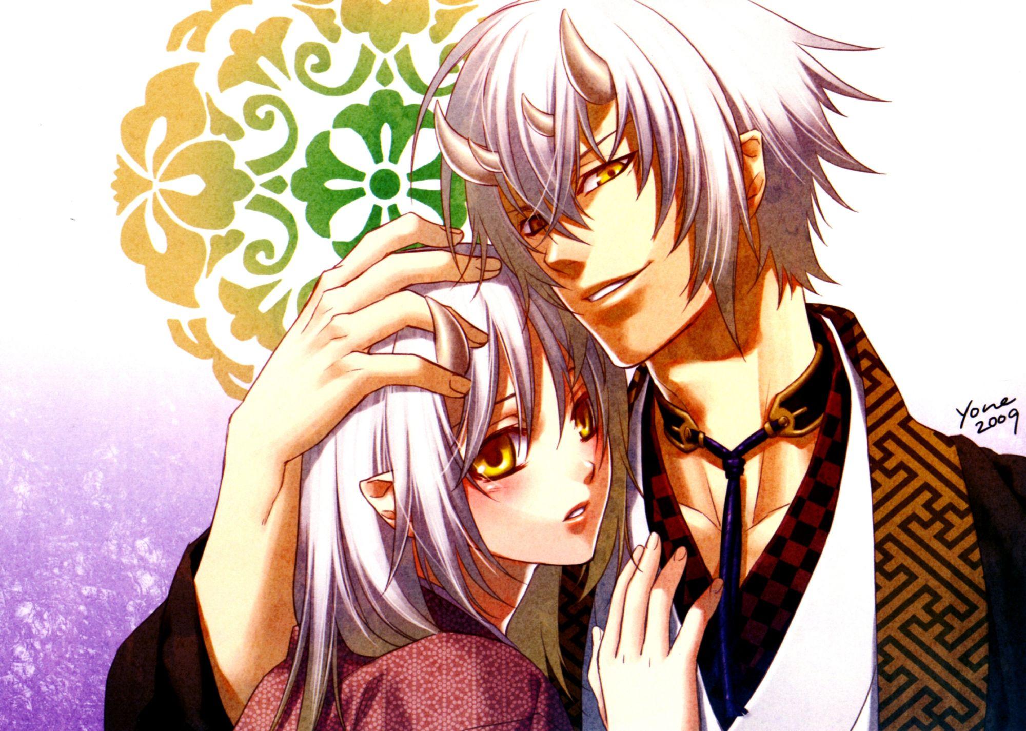 2000x1425 gray hair hakuouki shinsengumi kitan kazama chikage scan short hair yukimura chizuru. konachan.com.com Anime Wallpaper