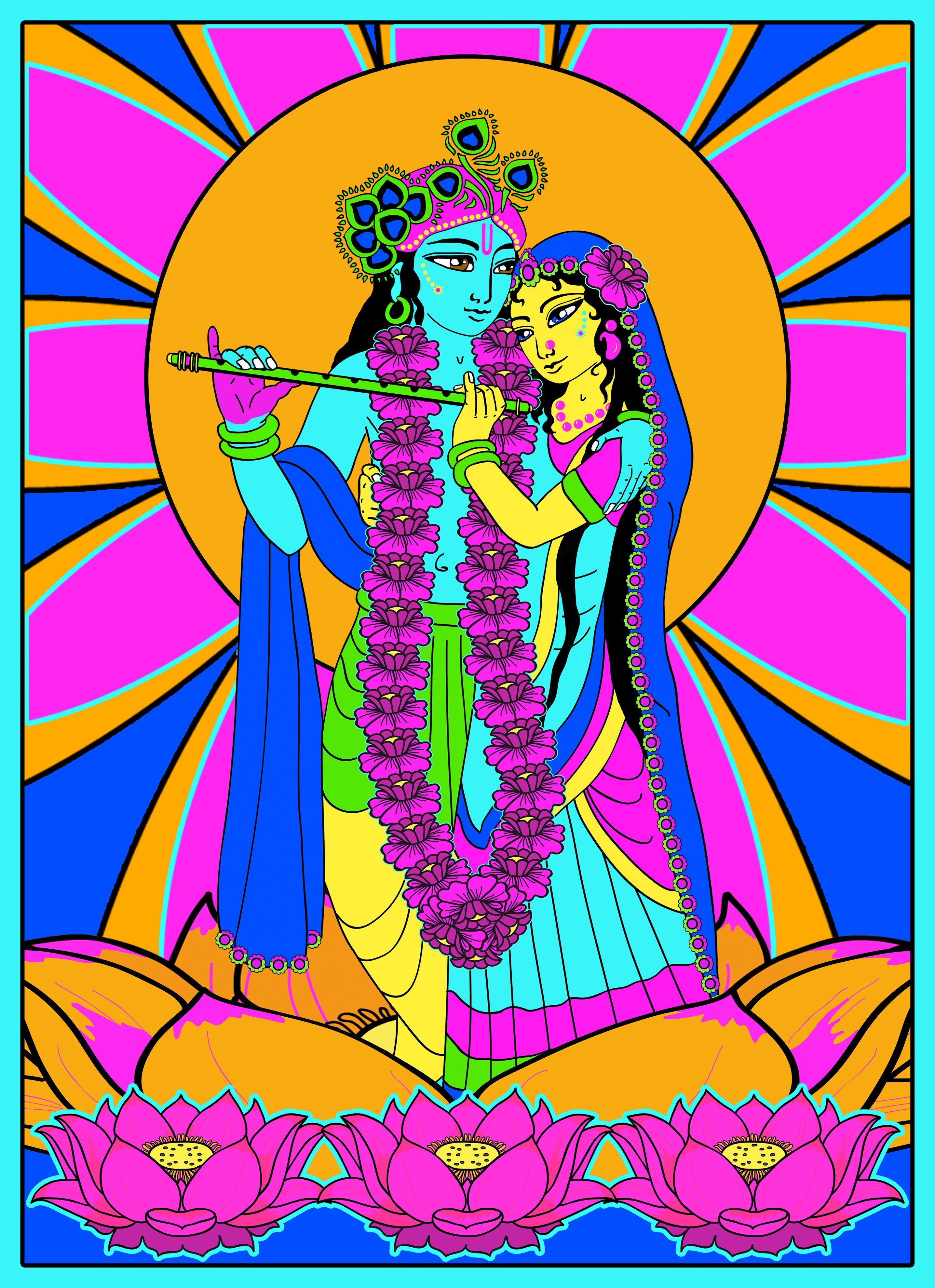 2874x3959 Shri Radha Krishna on a lotus flower. Krishna art, Art, Madhubani painting