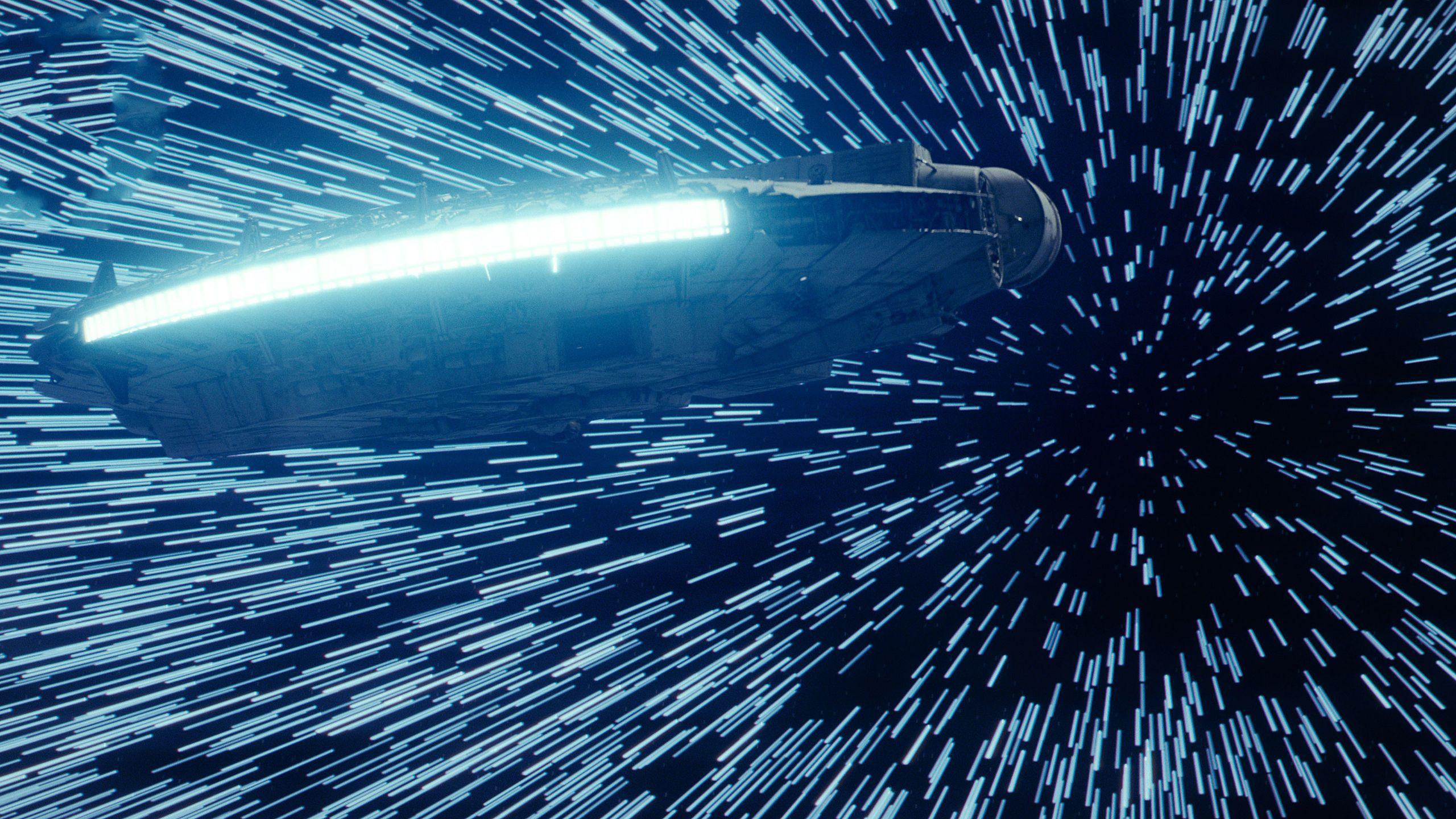 2560x1440 Star Wars The Last Jedi Millennium Falcon Hitting Lightspeed 1440P Resolution HD 4k Wallpaper, Image, Background, Photo and Picture