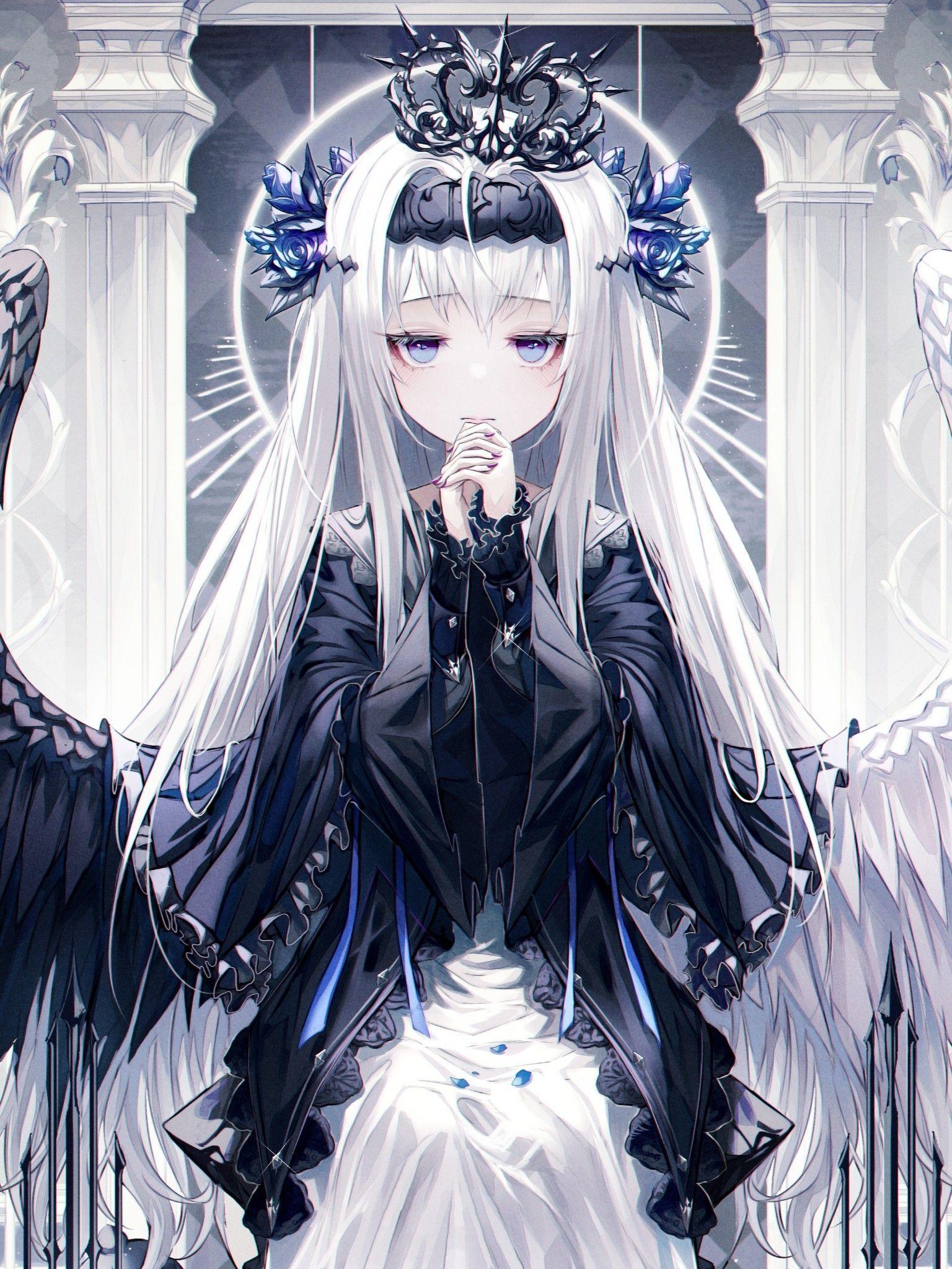 1536x2048 Download 1536x2048 Gothic Anime Girl, Lolita Fashion, Polychromatic, White Hair, Wings, Angel And Devil Wallpaper for Apple iPad Mini, Apple IPad 4
