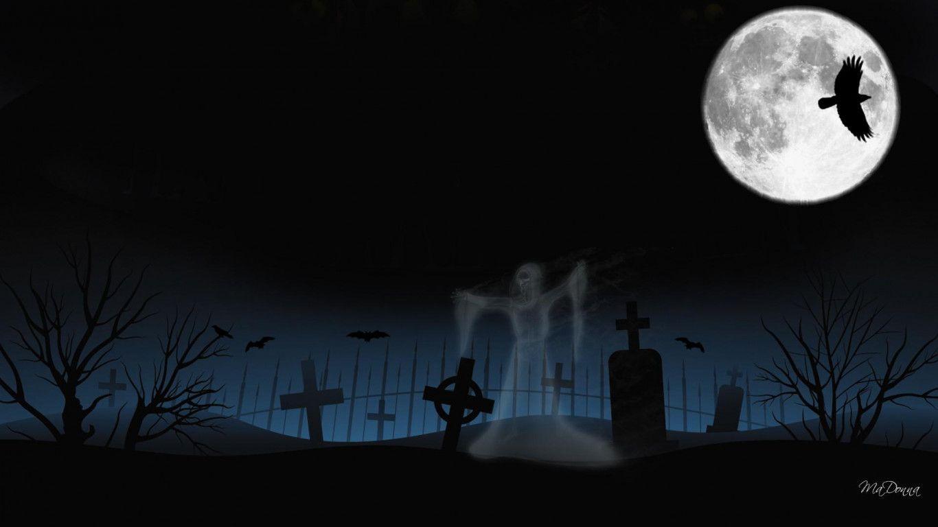 1366x768 Halloween At The Graveyard HD desktop wallpaper : Widescreen : High Definition