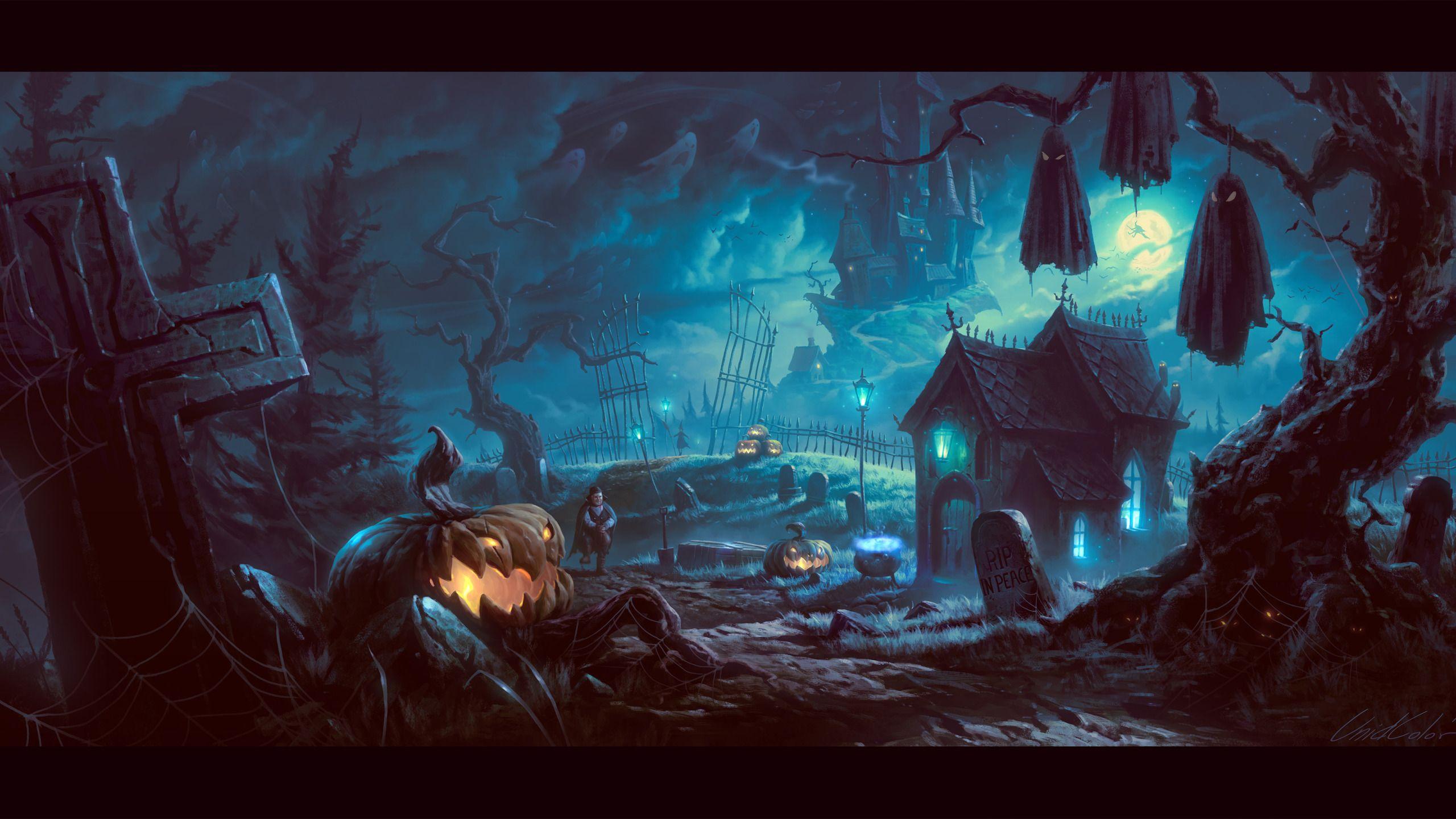 2560x1440 Free download Halloween Night at the Cemetery widescreen wallpaper Wide [2560x1440] for your Desktop, Mobile & Tablet. Explore Halloween Night Wallpaper. Halloween Night Wallpaper, Night Wallpaper, Halloween Wallpaper