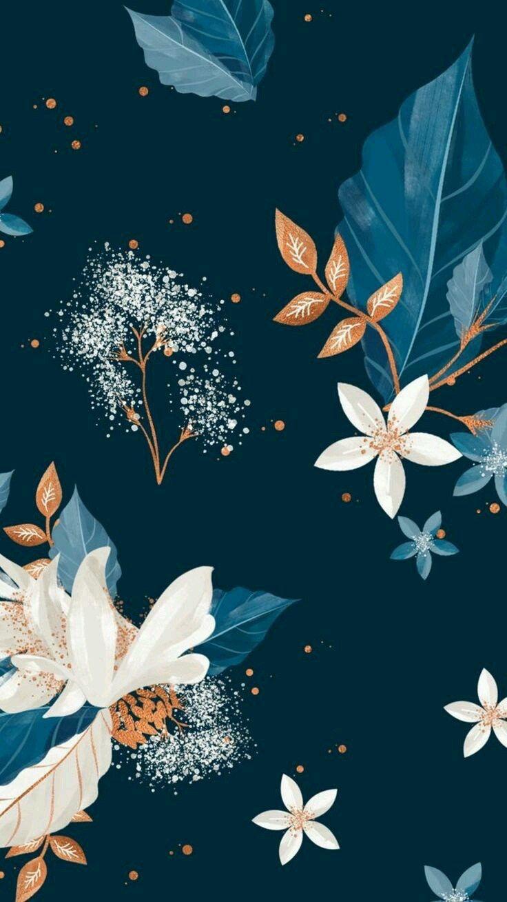 736x1308 blue white and orange brown flower pattern, dark and light tones #pattern #florals #flowers. Art wallpaper, Flower wallpaper, Cute wallpaper