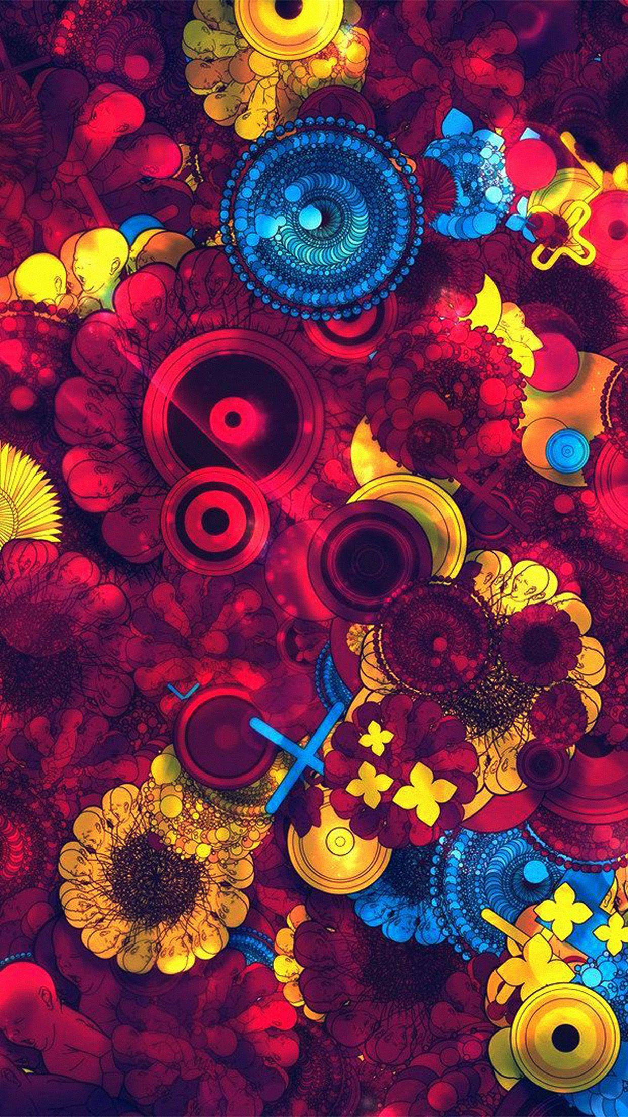 1242x2208 Abstract Art Dark Blue Yellow Color Pattern
